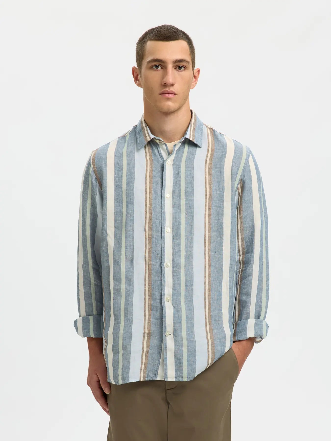 skjorta shirt kylian linen shirt selected homme linne linen linne skjorta linen shirt linneskjorta randig blue mirage