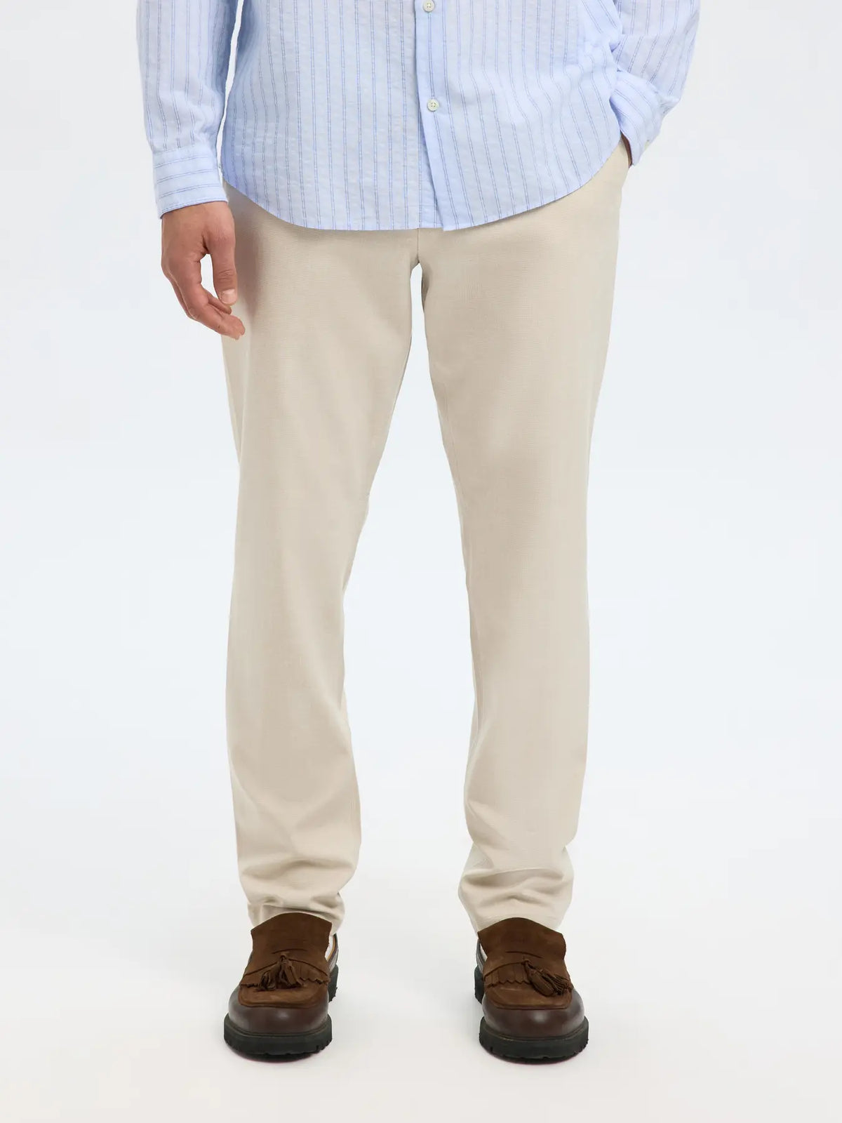 byxor selected homme robert flex 175 pants trousers suit pants stretch egret structure sand beige