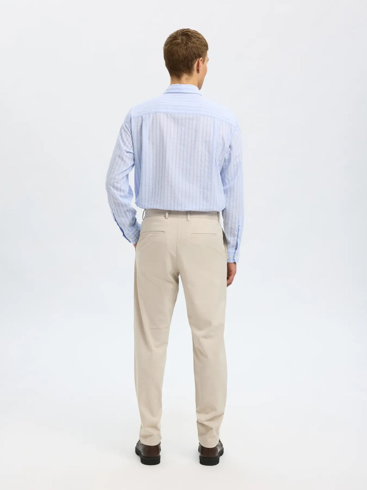 byxor selected homme robert flex 175 pants trousers suit pants stretch egret structure sand beige