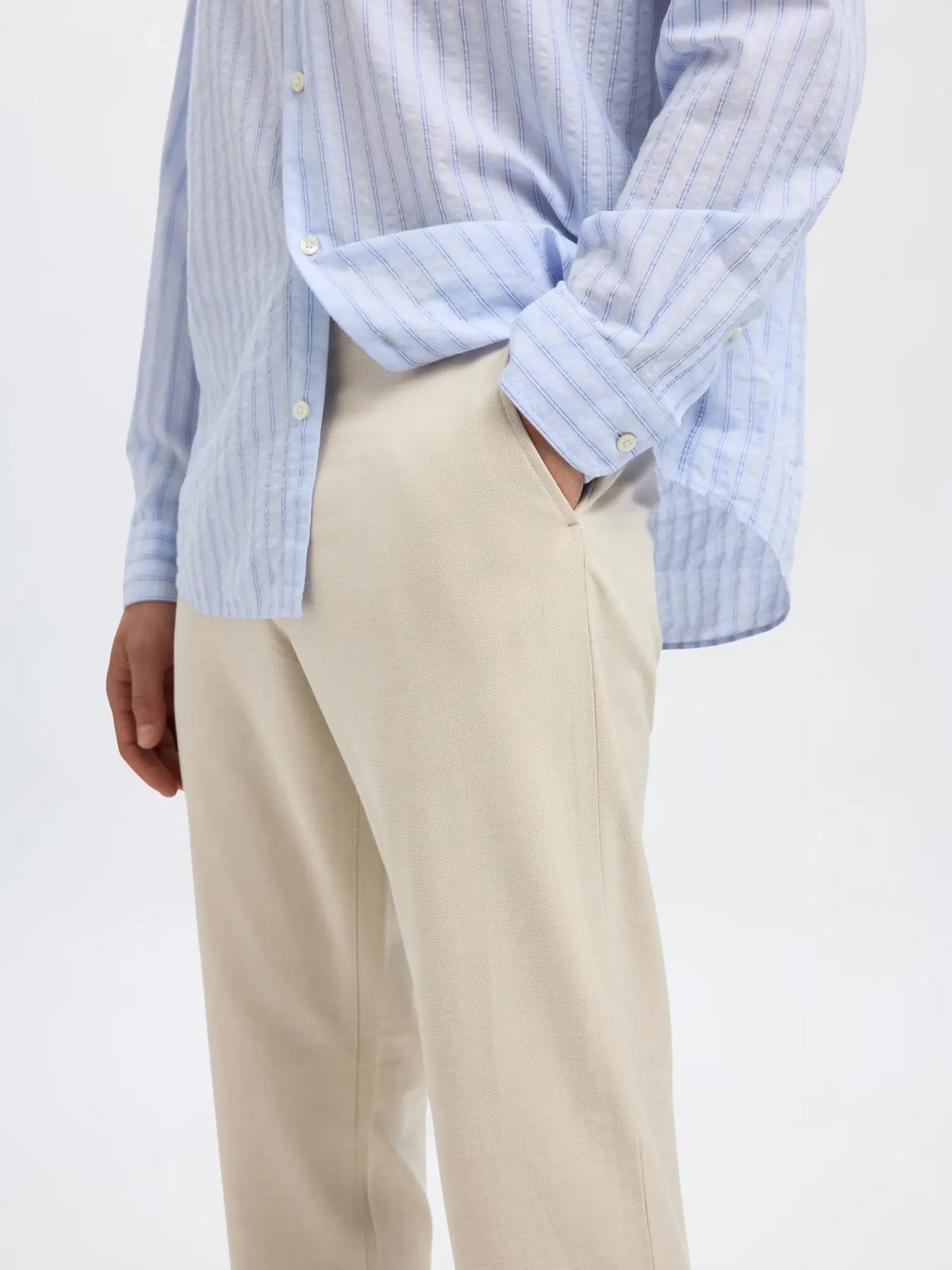 byxor selected homme robert flex 175 pants trousers suit pants stretch egret structure sand beige