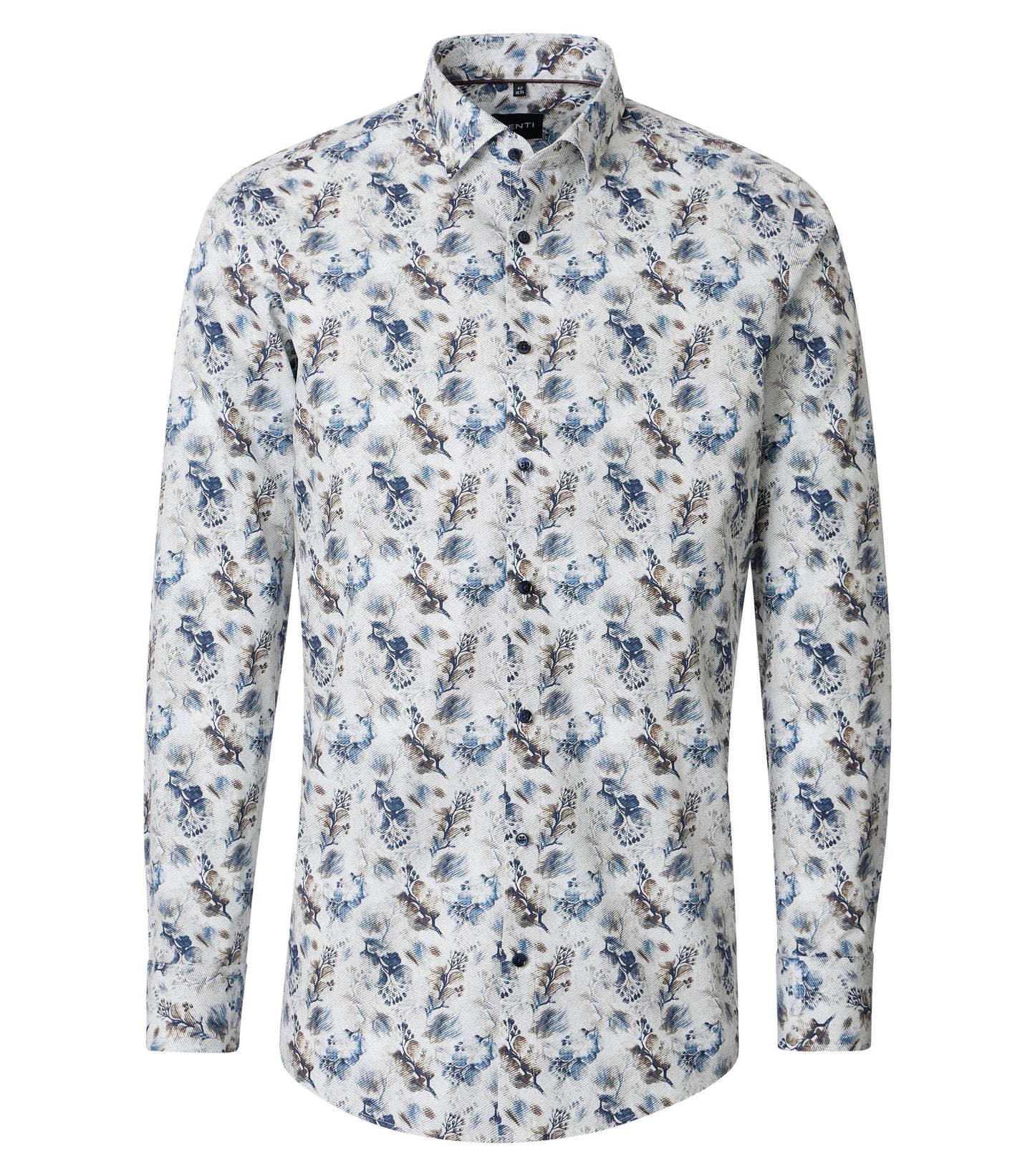 skjorta shirt venti modern fit regular fit flowers blommor aop vit blå brun white navy brown fri frakt stenungsund