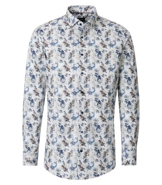 skjorta shirt venti modern fit regular fit flowers blommor aop vit blå brun white navy brown fri frakt stenungsund