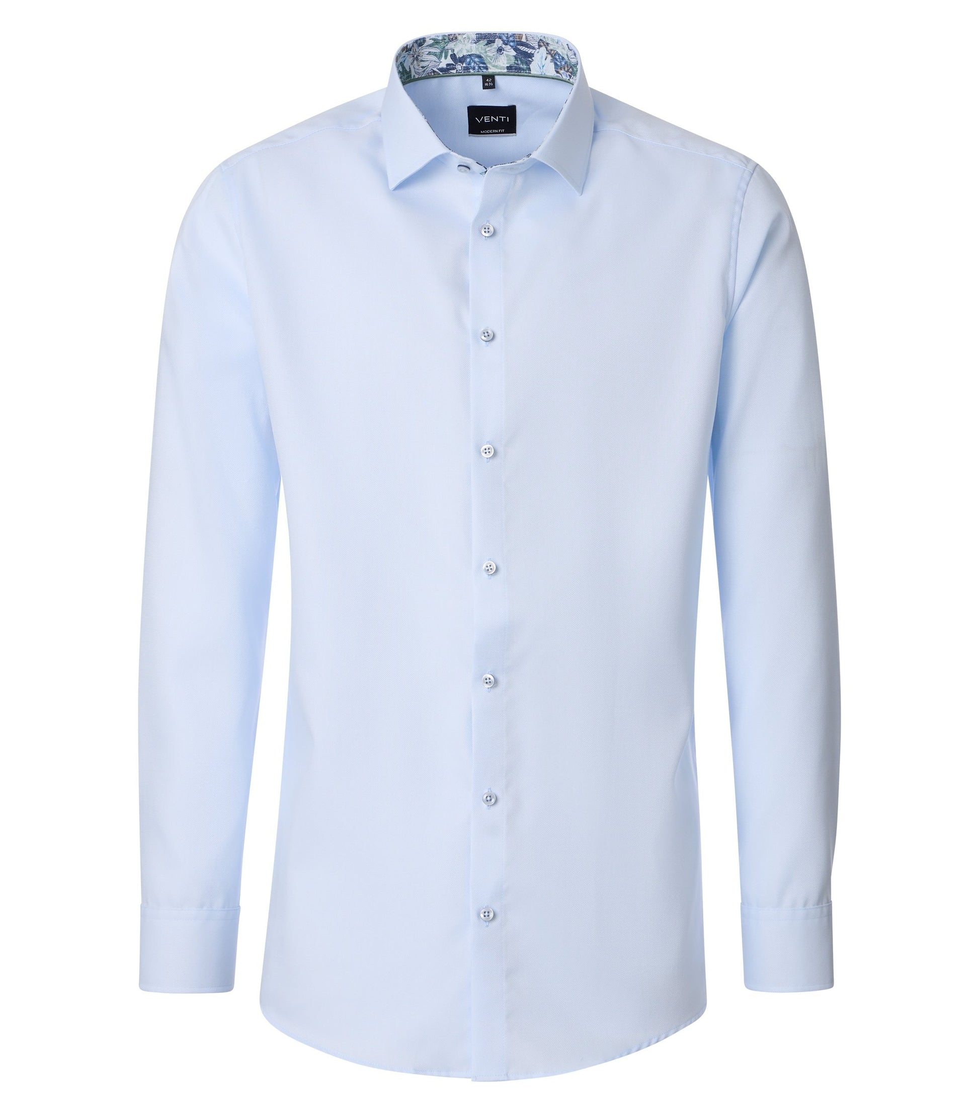 skjorta shirt venti modern fit regular fit ljus blå light blue contrast pattern kontrast tyg blommor flowers