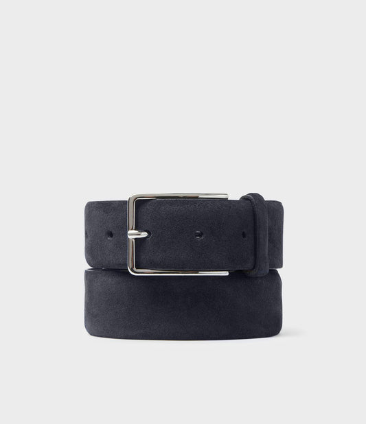 bälte skärp bos saddler mocka läder mocka bälte silver spänne navy blå blue 78859
