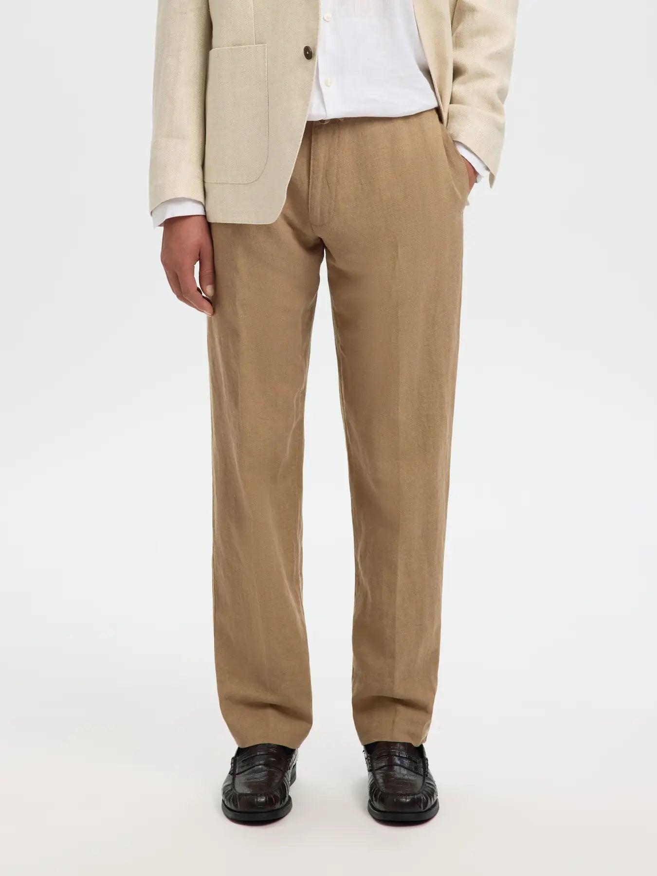 byxor pants leroy straight selected homme linne linen linnebyxor linen pants linne byxor caribou sand beige brown khaki