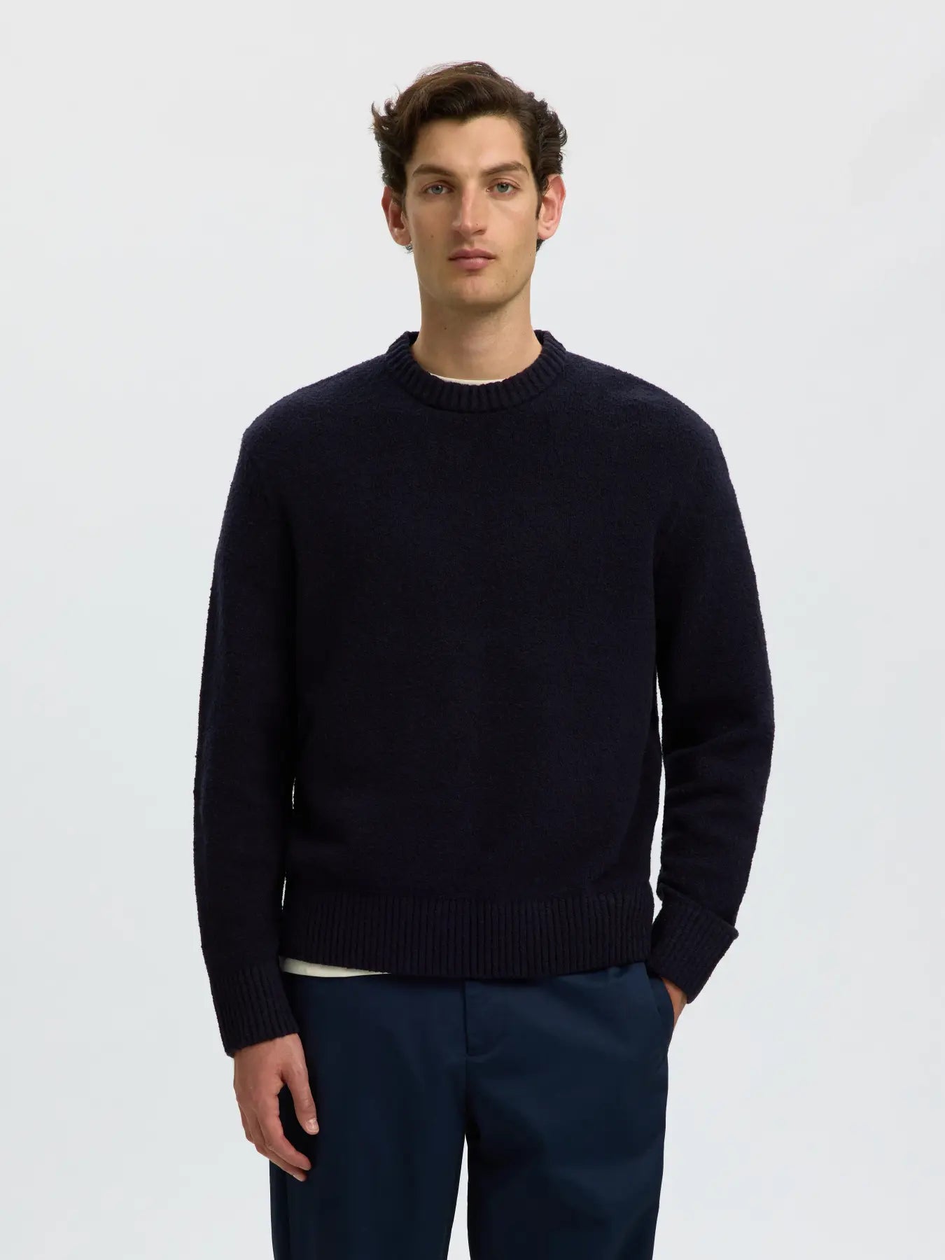 tröja selected homme alex knit crew neck sweater stickad navy blazer blue blå fri frakt stenungsund