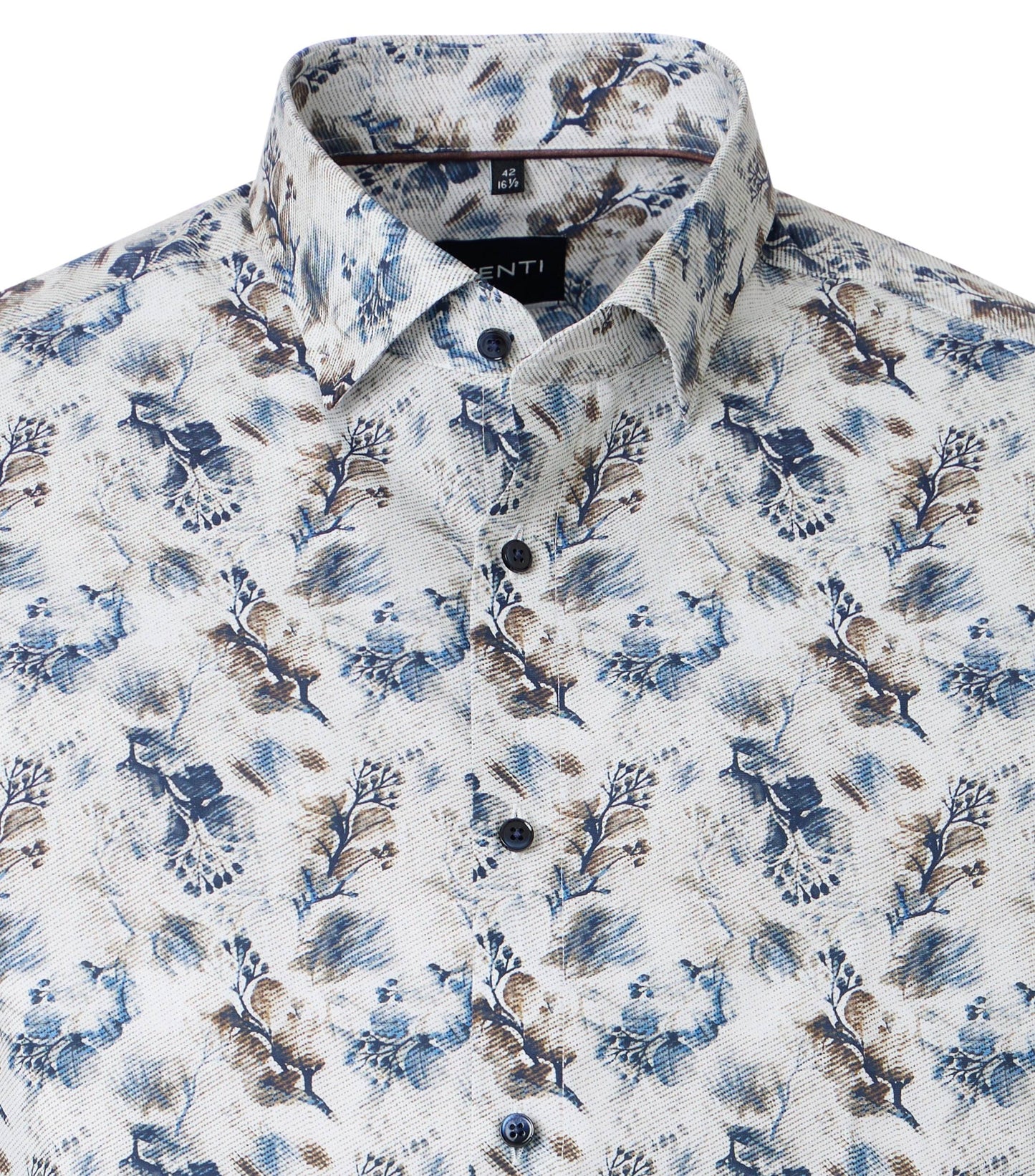skjorta shirt venti modern fit regular fit flowers blommor aop vit blå brun white navy brown fri frakt stenungsund