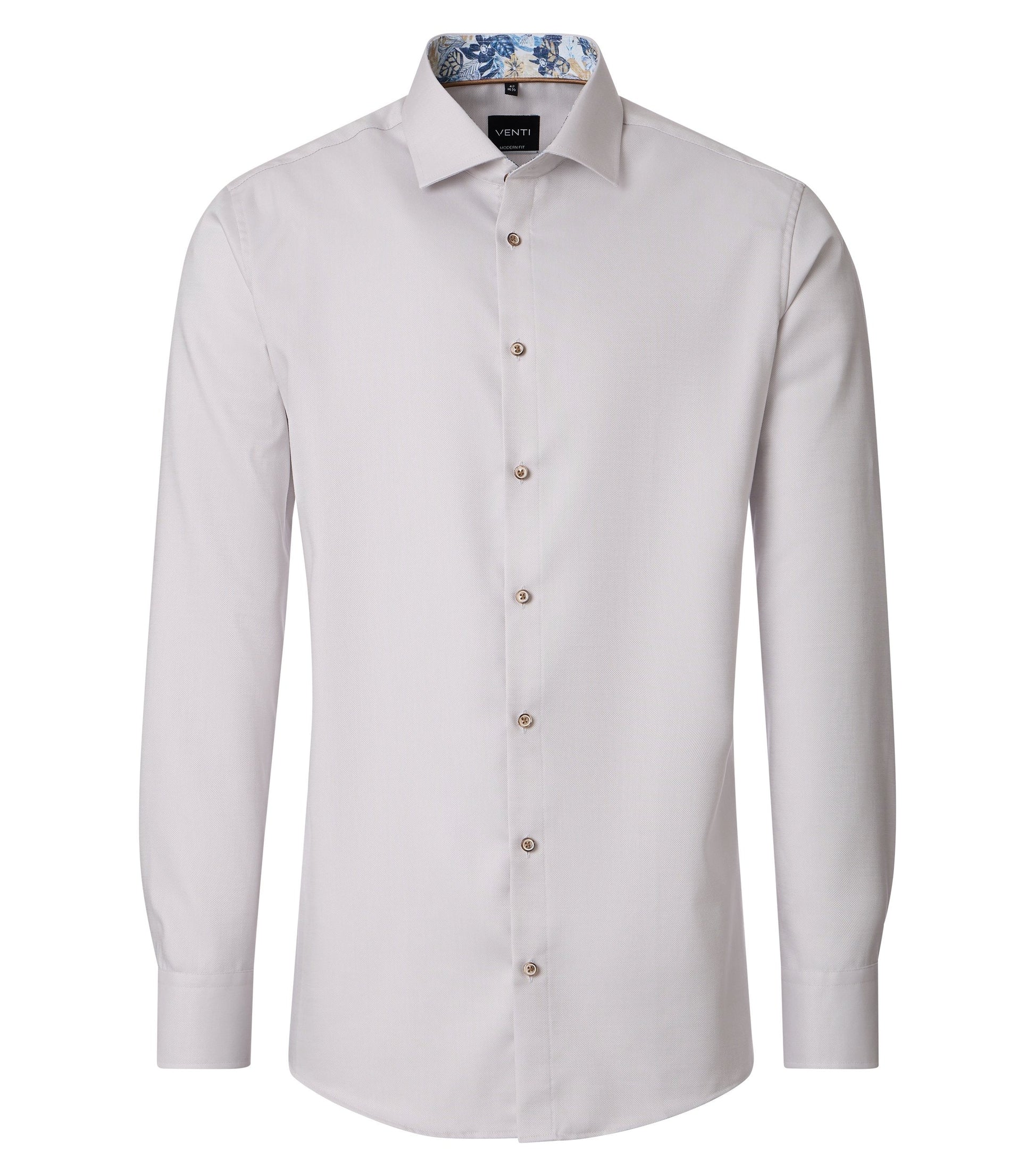 skjorta shirt venti casamoda modern fit regular fit beige sand contrast pattern kontrastmönster flowers blommor kostym skjorta