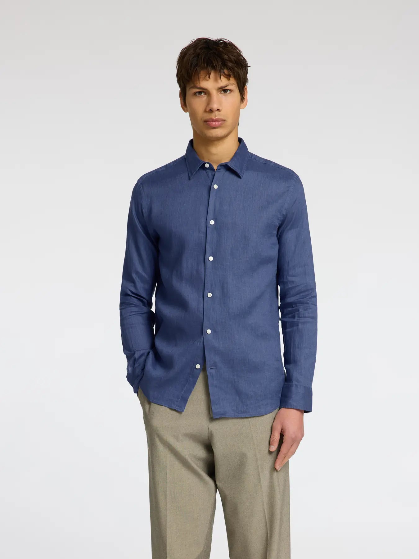 skjorta linne linen selected homme kylian linnes kjorta linen shirt sommar skjorta oceana blue blå