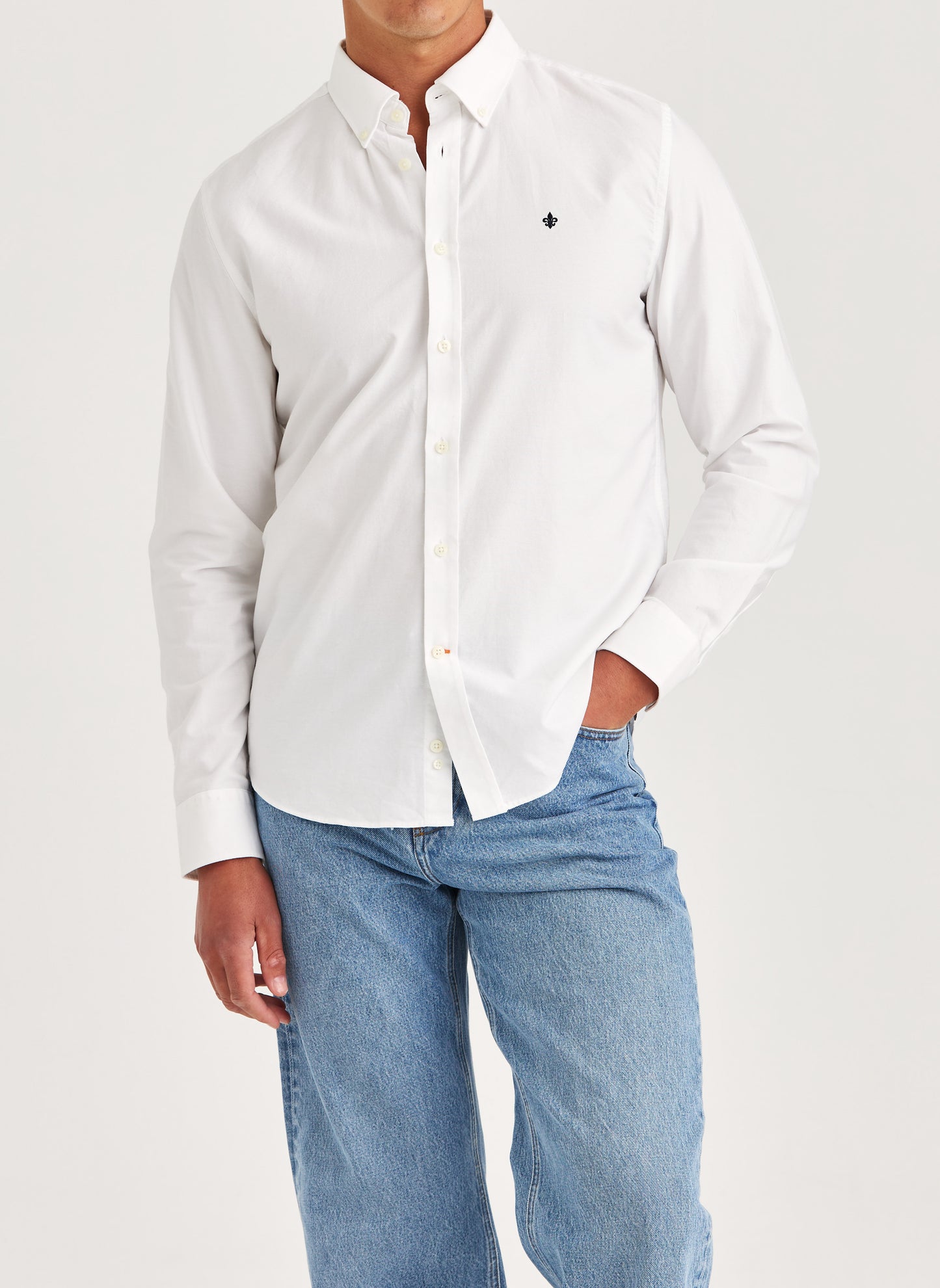 skjorta shirt morris oxford button down shirt bomull white vit