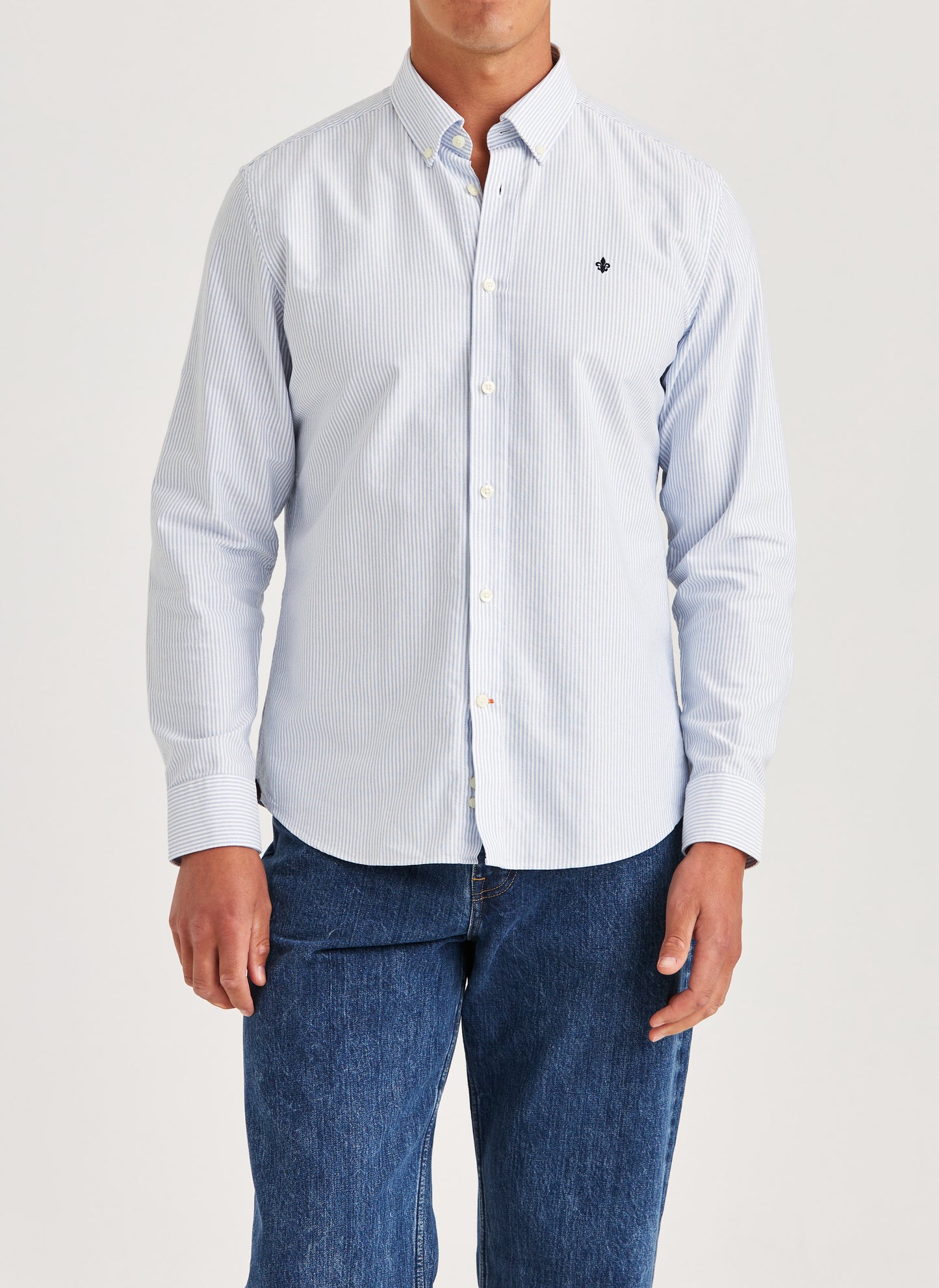 skjorta shirt oxford striped button down shirt morris randig light blue blå ljusblå bomull