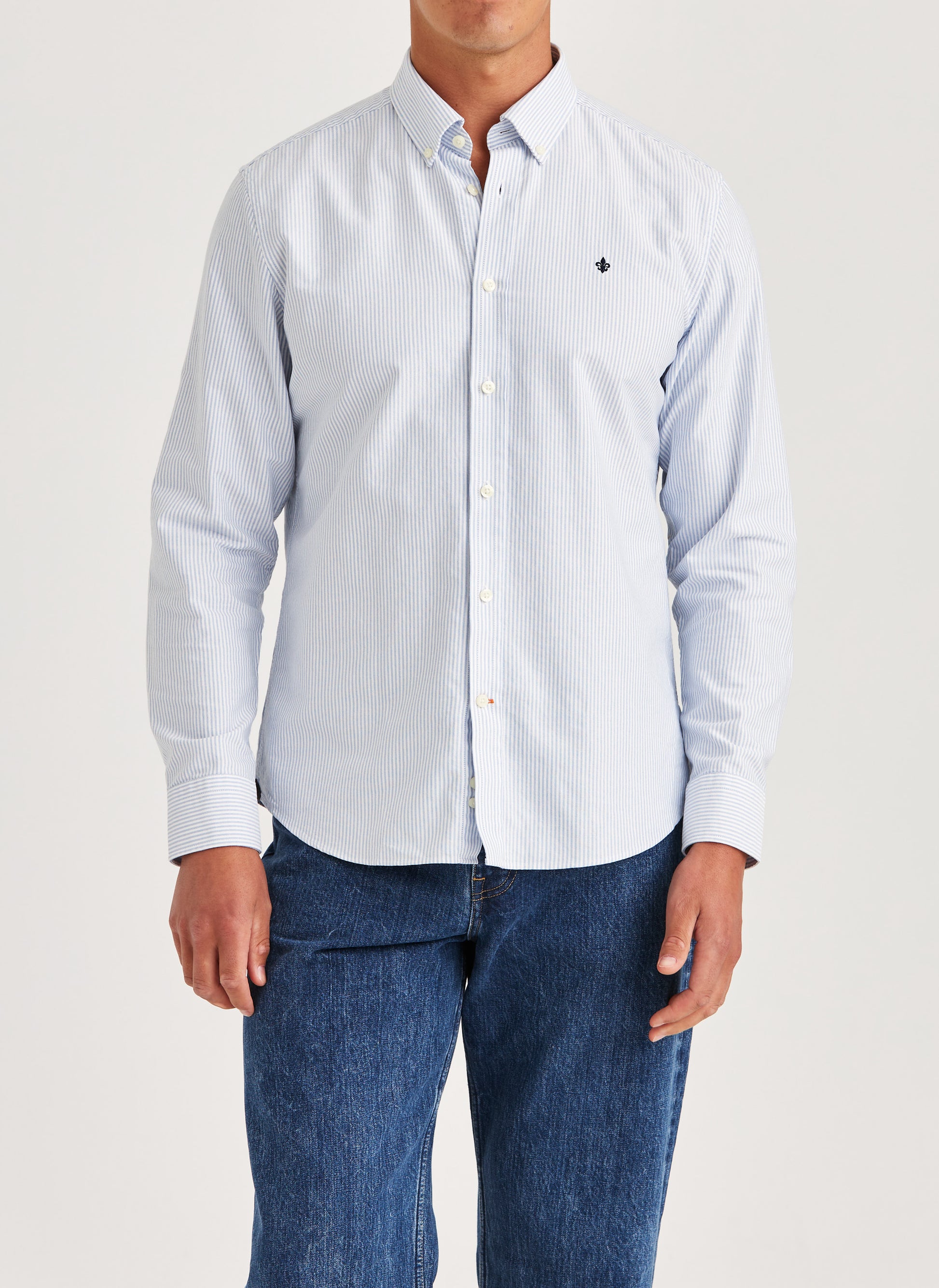 skjorta shirt oxford striped button down shirt morris randig light blue blå ljusblå bomull