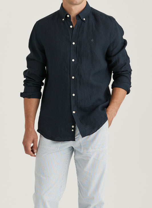linne skjorta douglas linen shirt linne morris button down sommar sval blå blue navy
