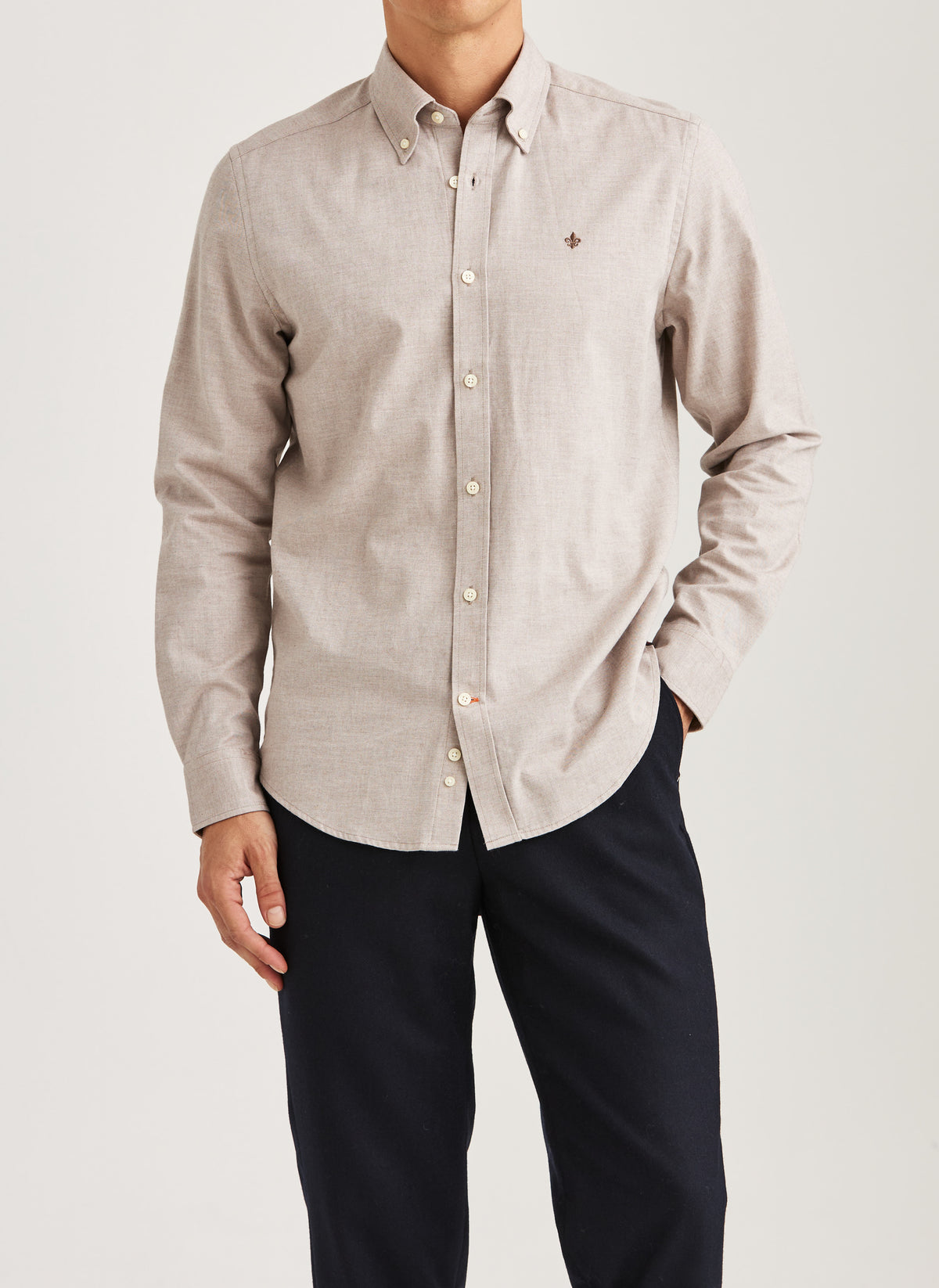 skjorta shirt morris watts flannel shirt slim fit button down bomull khaki beige sand fri frakt stenungsund