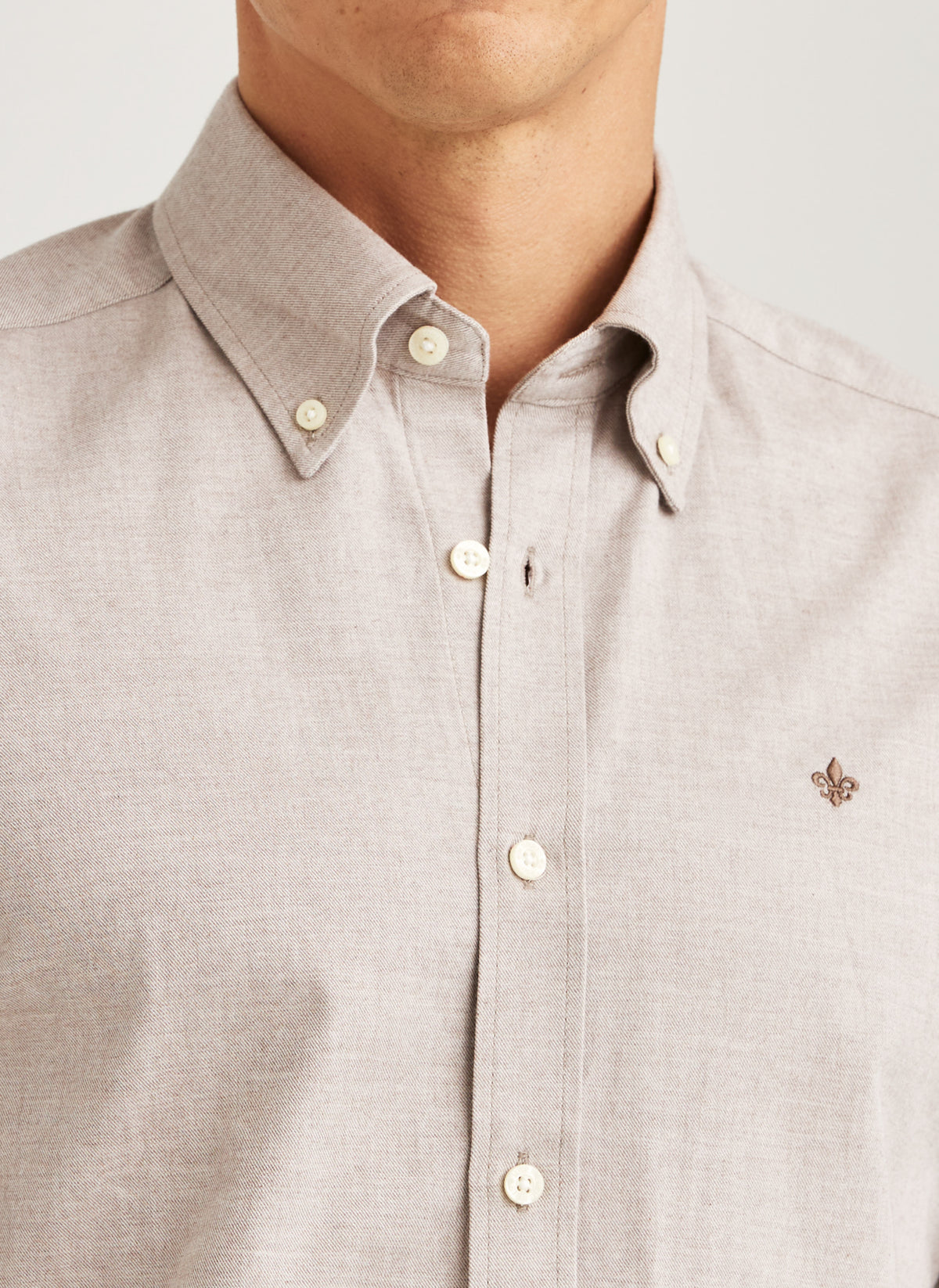 skjorta shirt morris watts flannel shirt slim fit button down bomull khaki beige sand fri frakt stenungsund