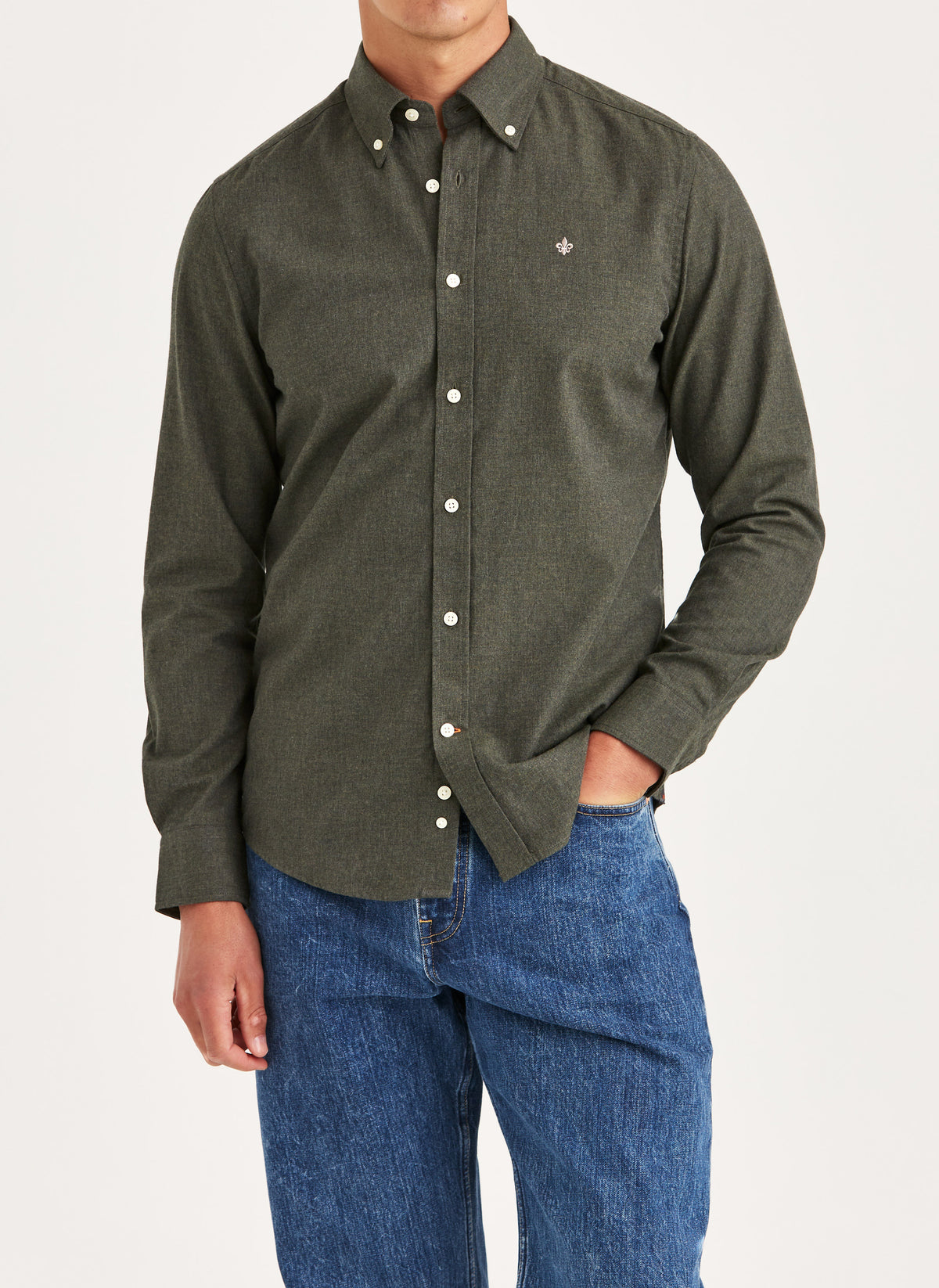 skjorta shirt morris watts flannel shirt slim fit button down bomull olive green grön fri frakt stenungsund