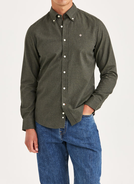 skjorta shirt morris watts flannel shirt slim fit button down bomull olive green grön fri frakt stenungsund