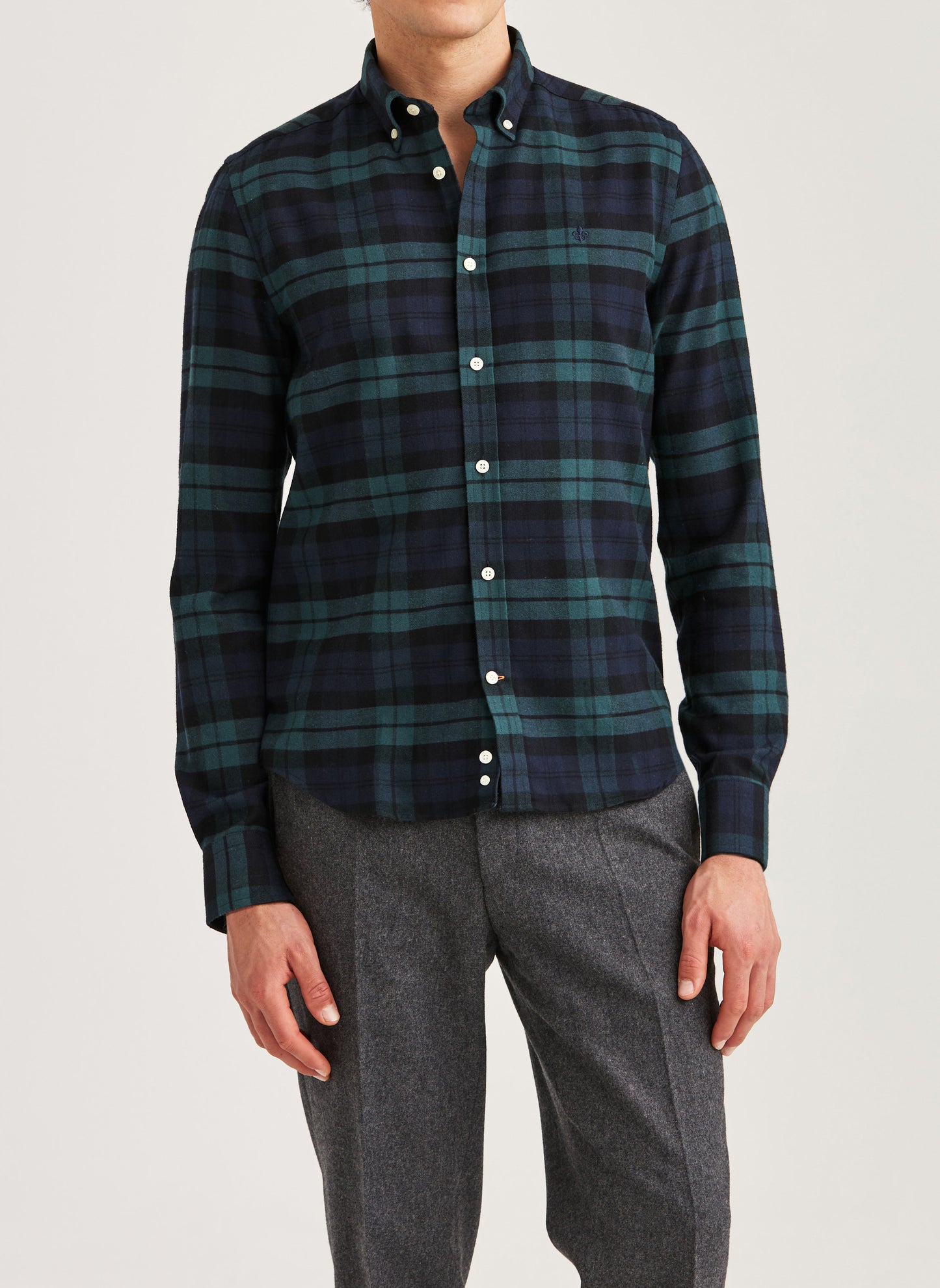 skjorta shirt morris soft twill tartan rutig button down slim fit navy blå blue green grön
