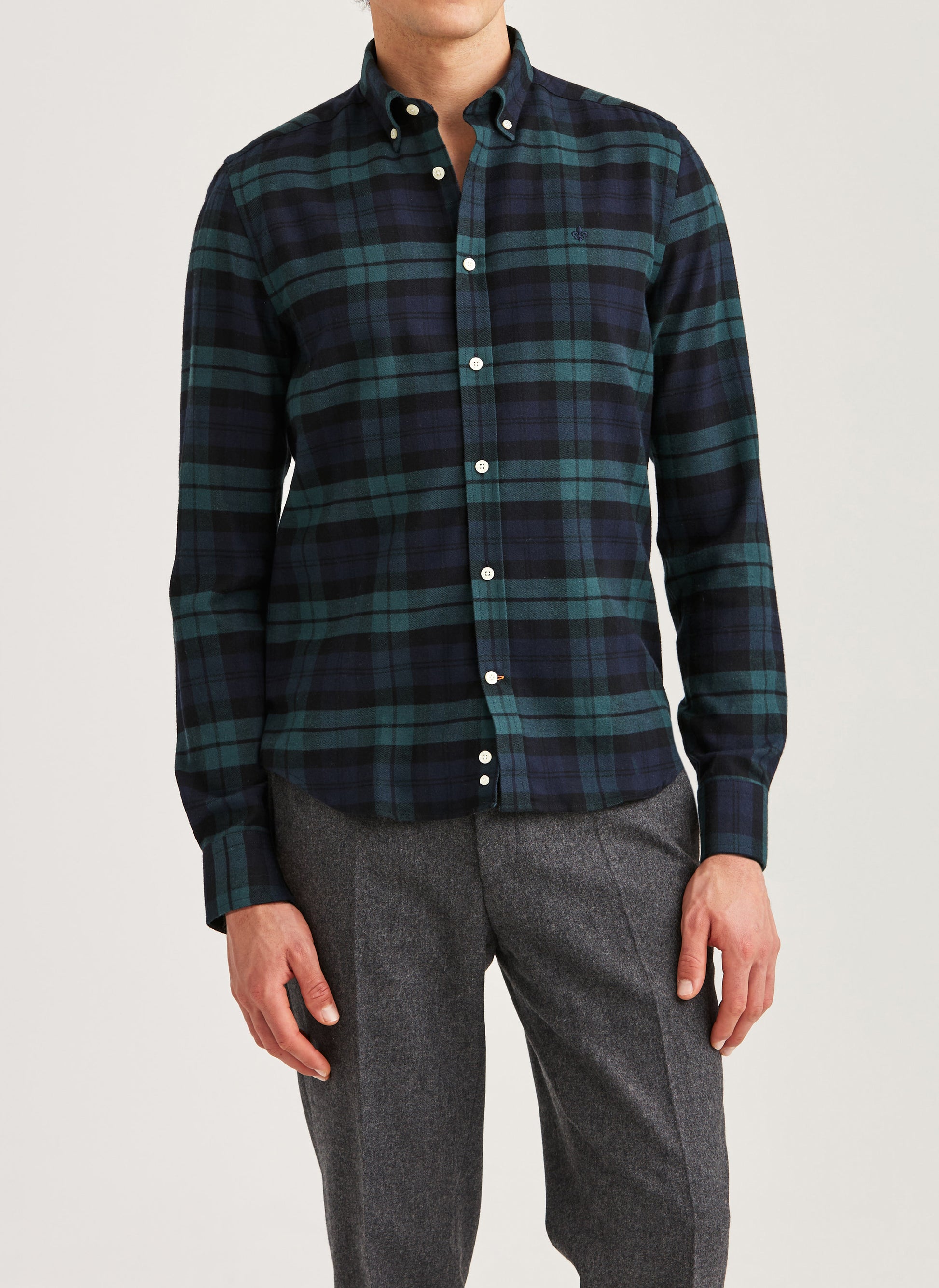 skjorta shirt morris soft twill tartan rutig button down slim fit navy blå blue green grön