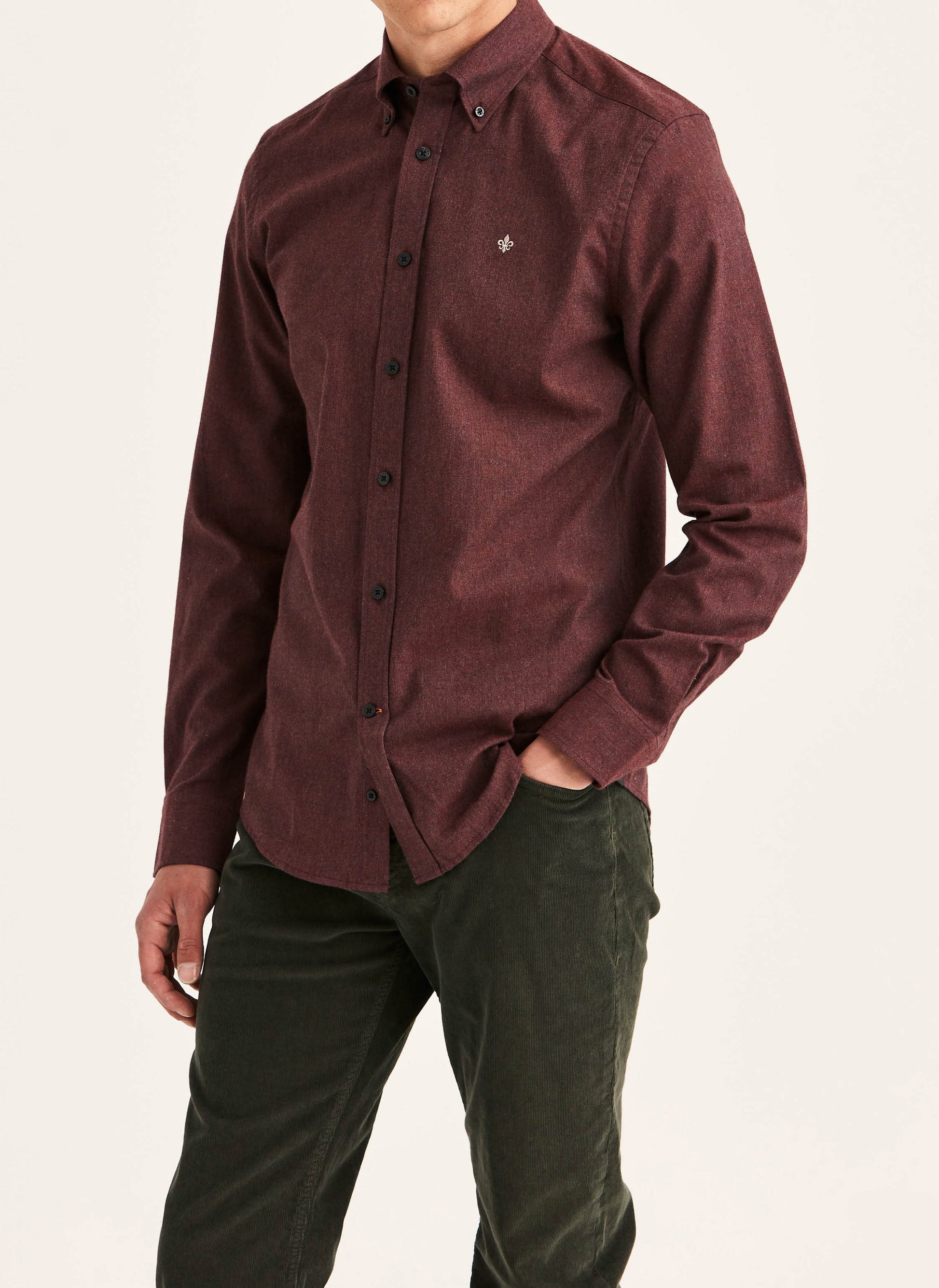 skjorta shirt morris watts flannel shirt slim fit button down bomull wine red vinröd röd fri frakt stenungsund