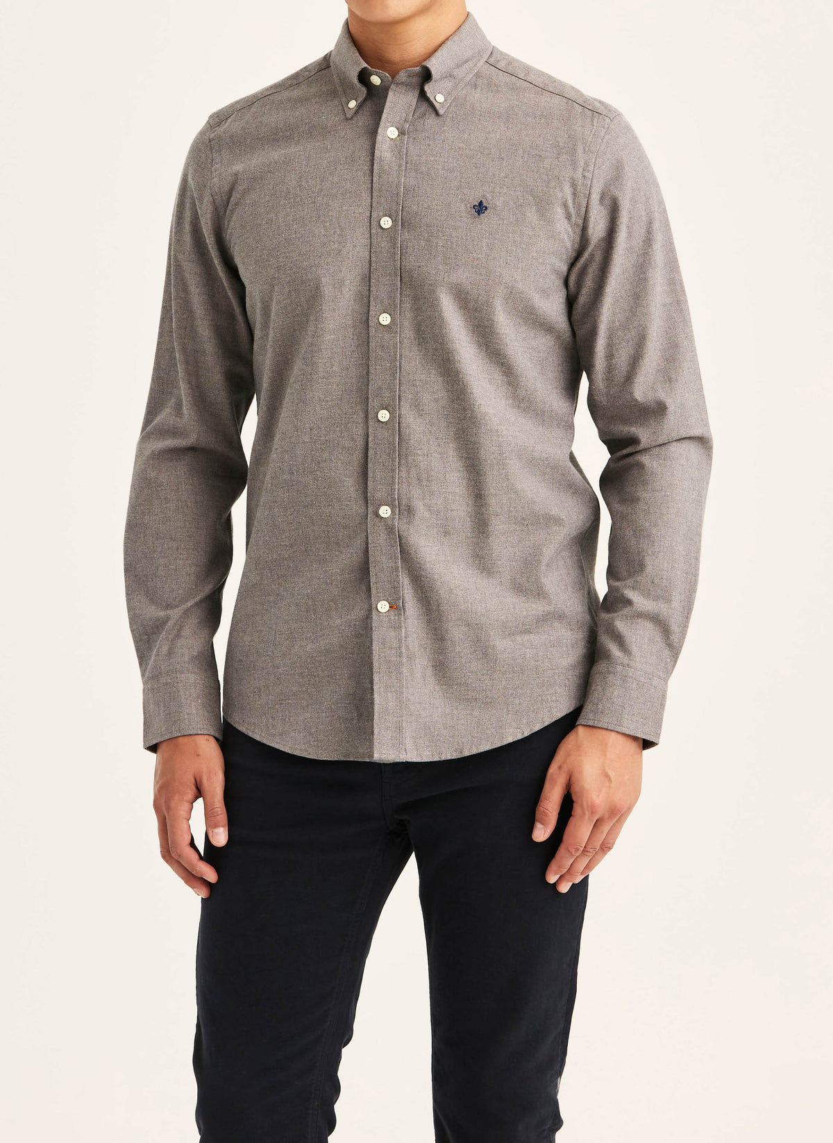 skjorta shirt morris watts flannel shirt slim fit button down bomull brun brown fri frakt stenungsund