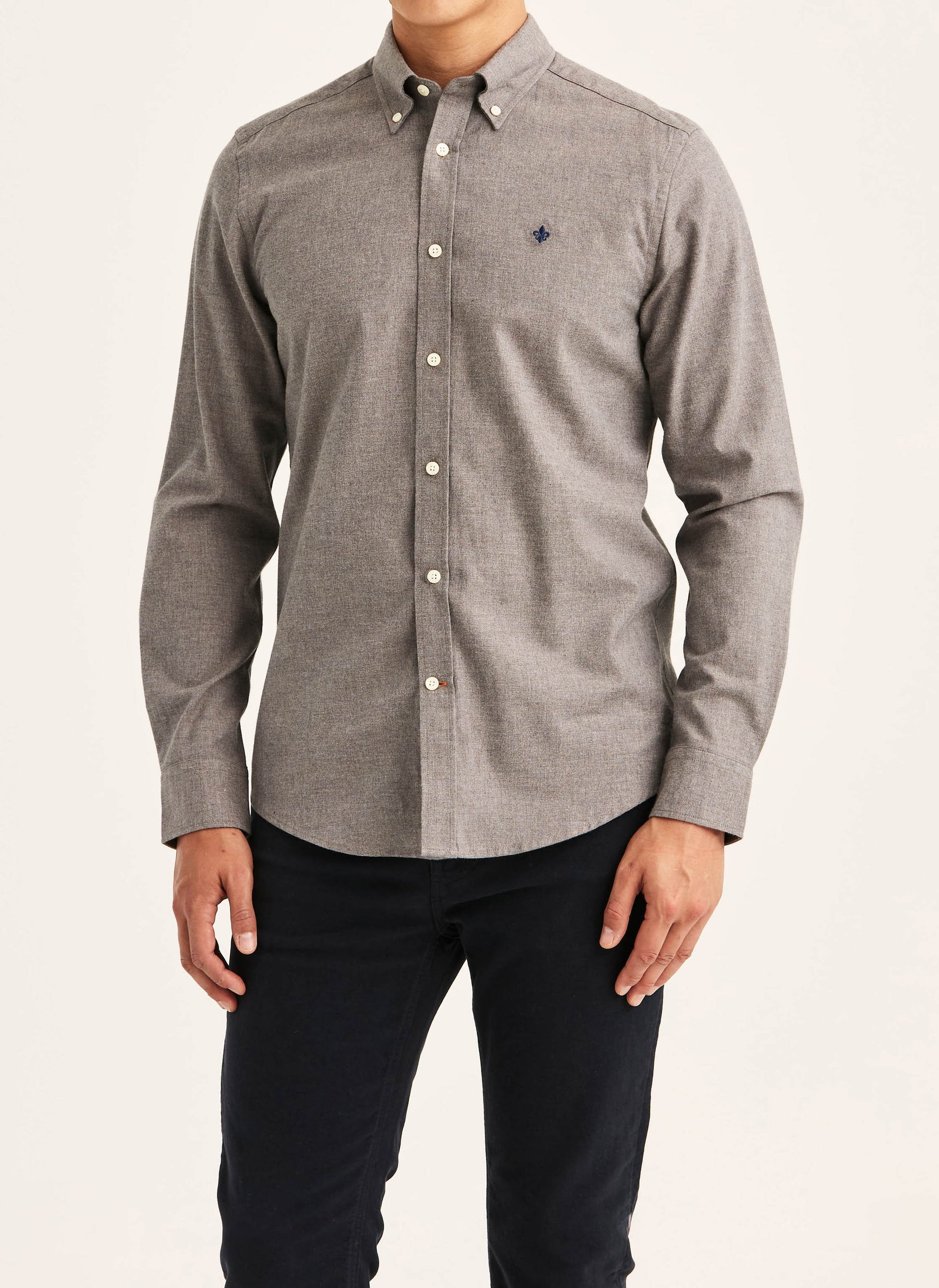 skjorta shirt morris watts flannel shirt slim fit button down bomull brun brown fri frakt stenungsund