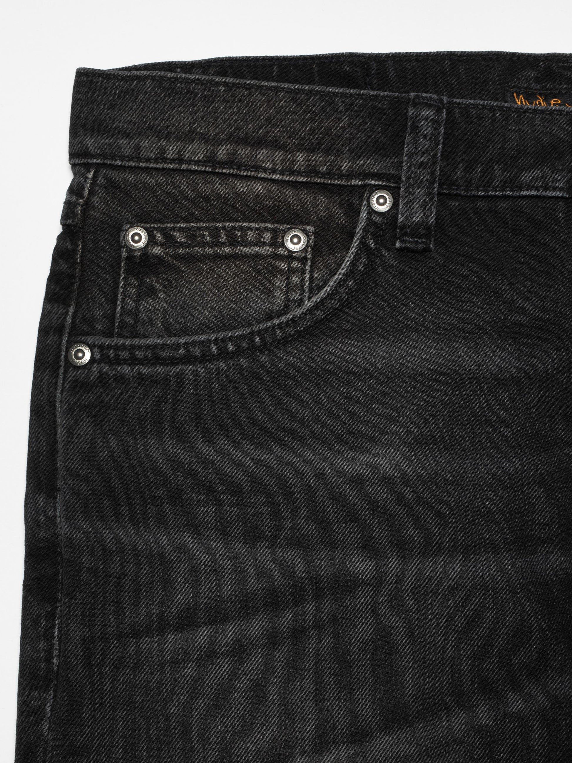 solid ollie black force  nudie jeans denim slim fit stretch nudiejeans ekologiskbomull grey grå