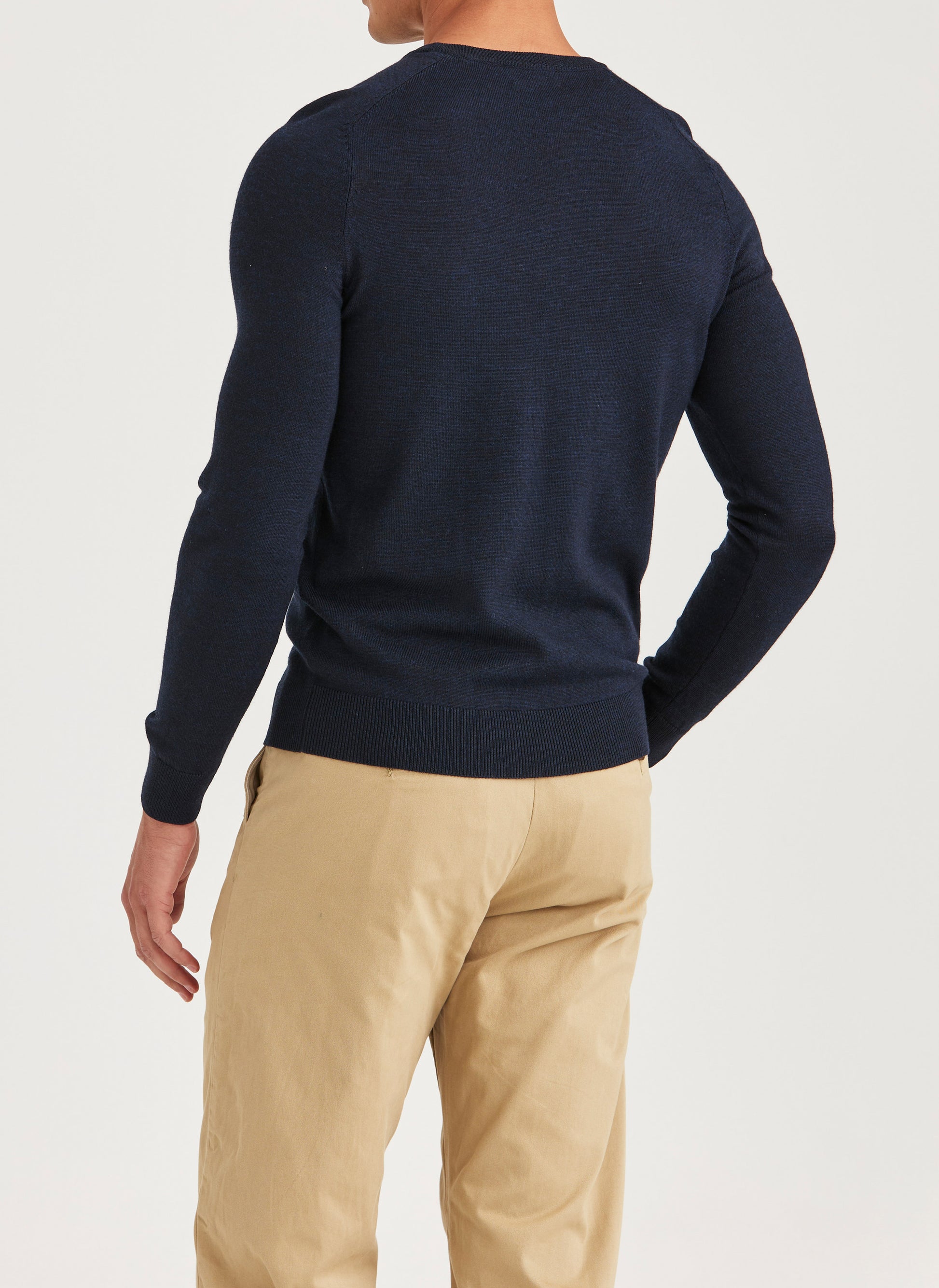 tröja morris merino oneck knit sweater ull navy blue blå