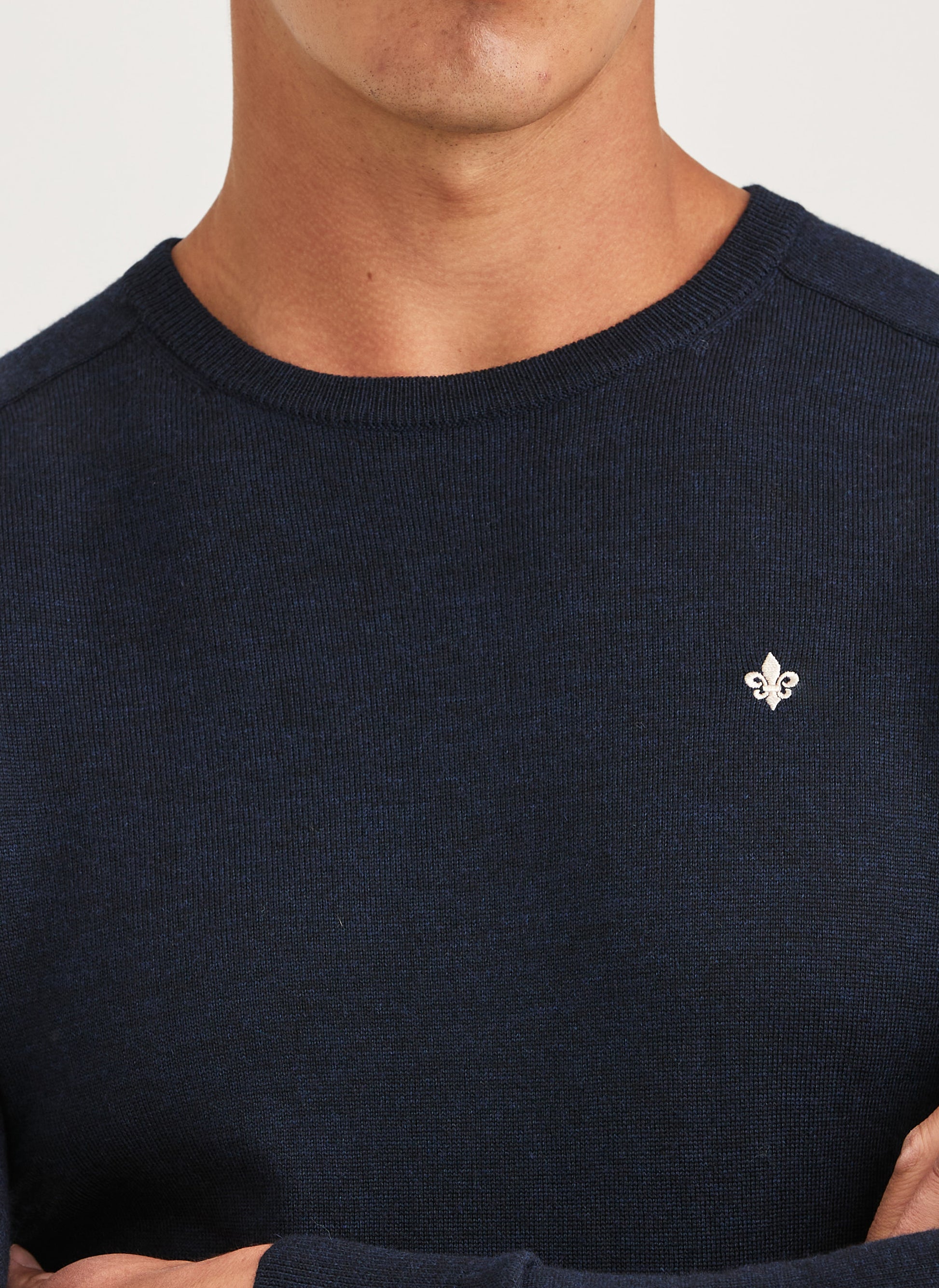 tröja morris merino oneck knit sweater ull navy blue blå