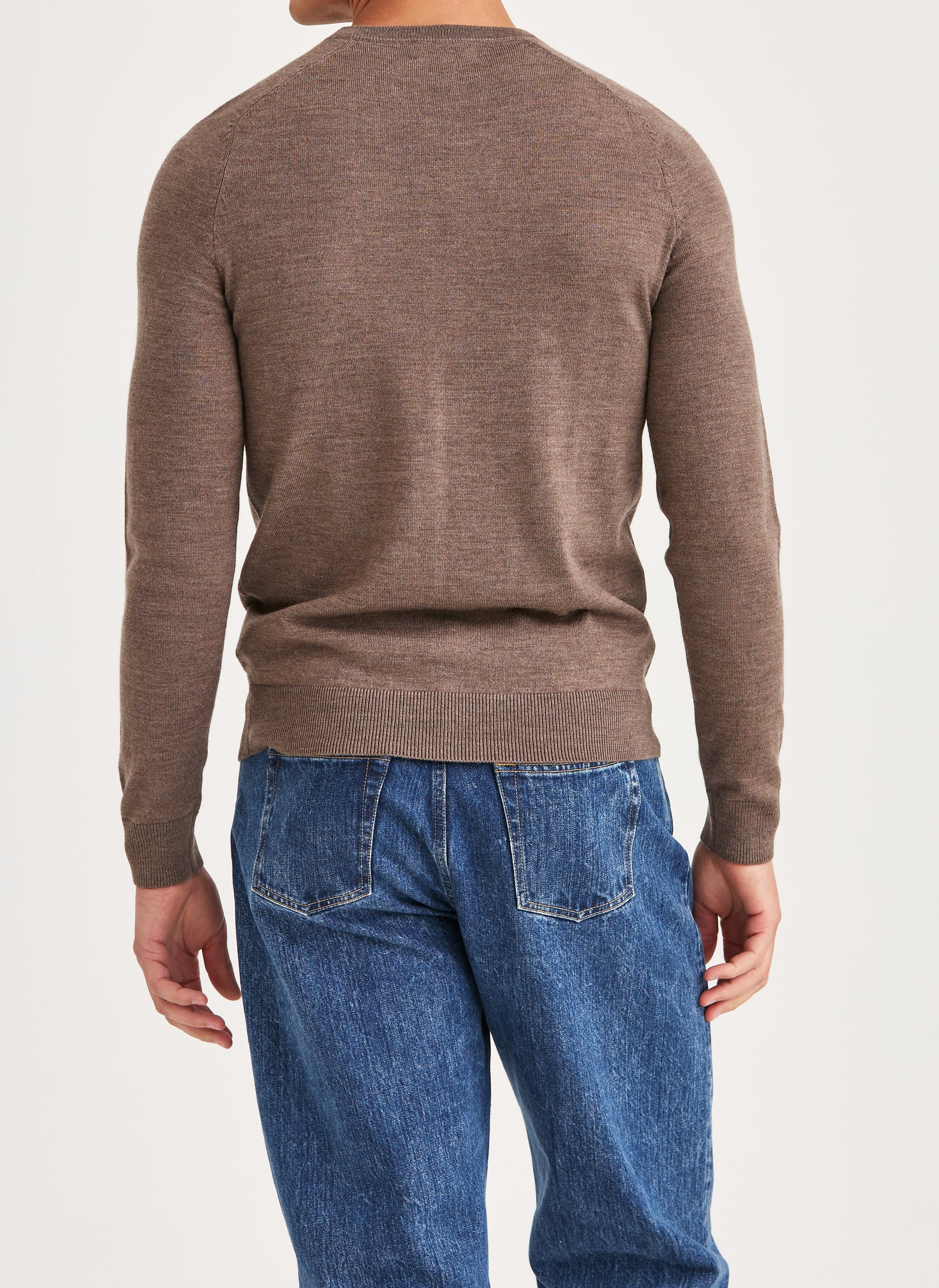 tröja morris merino oneck knit sweater ull brown brun