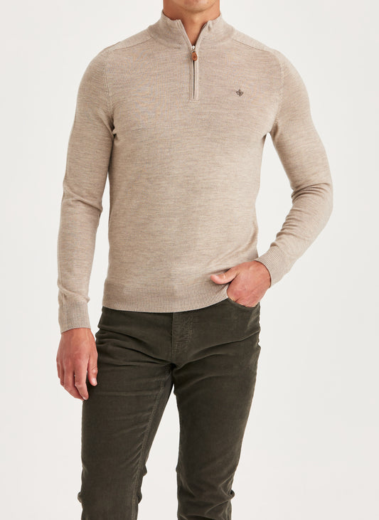 tröja morris merino mohn zip ull dragkedja sweater halfzip olive khaki sand beige