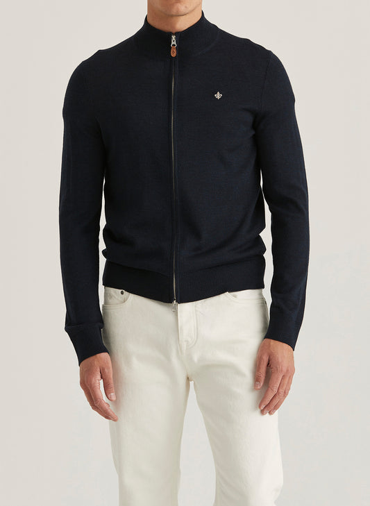 Merino Zip Cardigan Navy