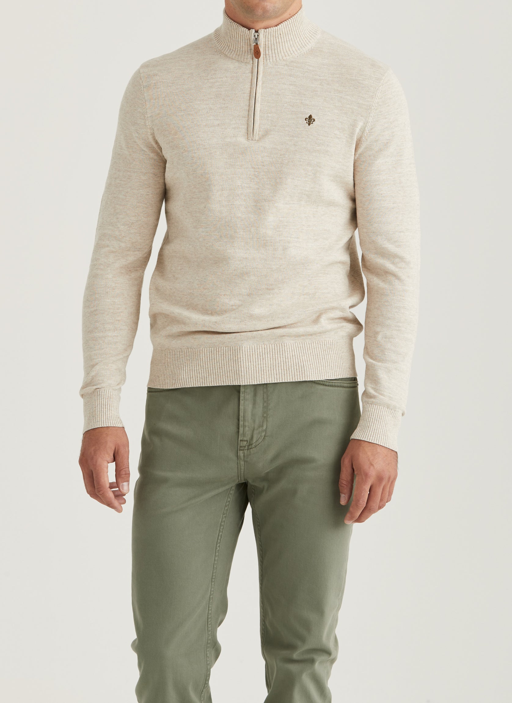 tröja morris randall half zip knit sweater dragkedja khaki sand beige