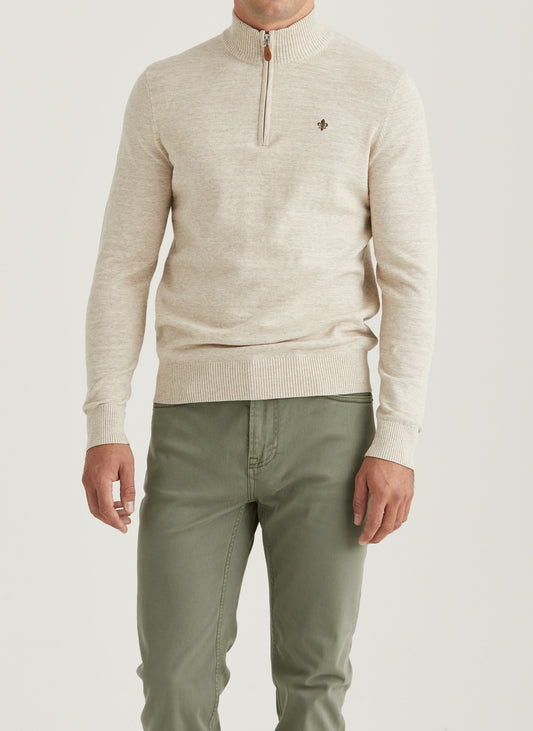 tröja morris randall half zip knit sweater dragkedja khaki sand beige
