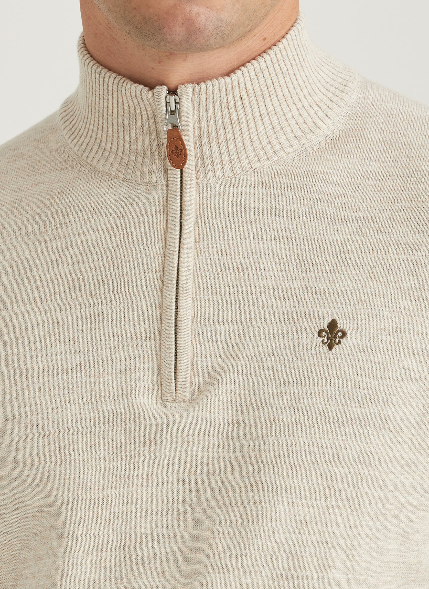 tröja morris randall half zip knit sweater dragkedja khaki sand beige
