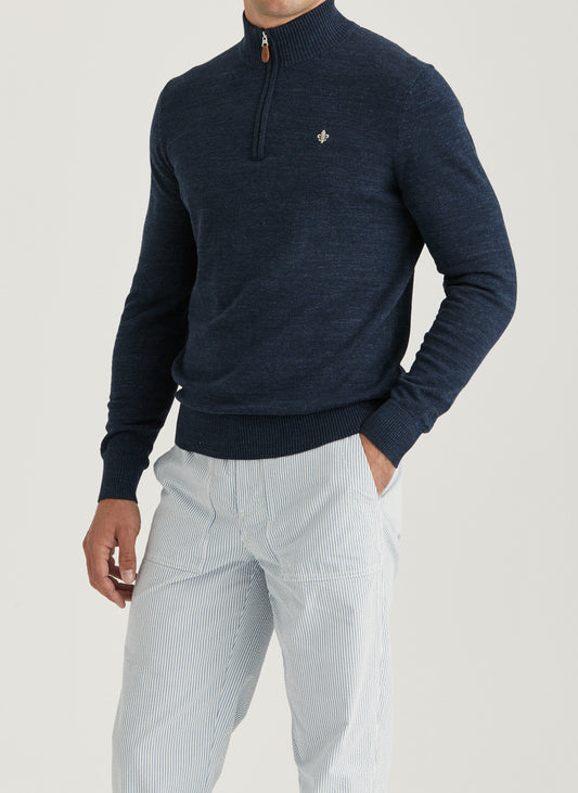 tröja morris randall half zip knit sweater dragkedja navy blue blå