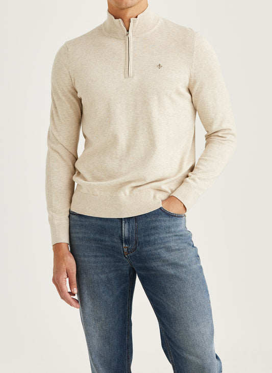tröja knit riley half zip morris dragkedja krage sweater bomull khaki sand beige