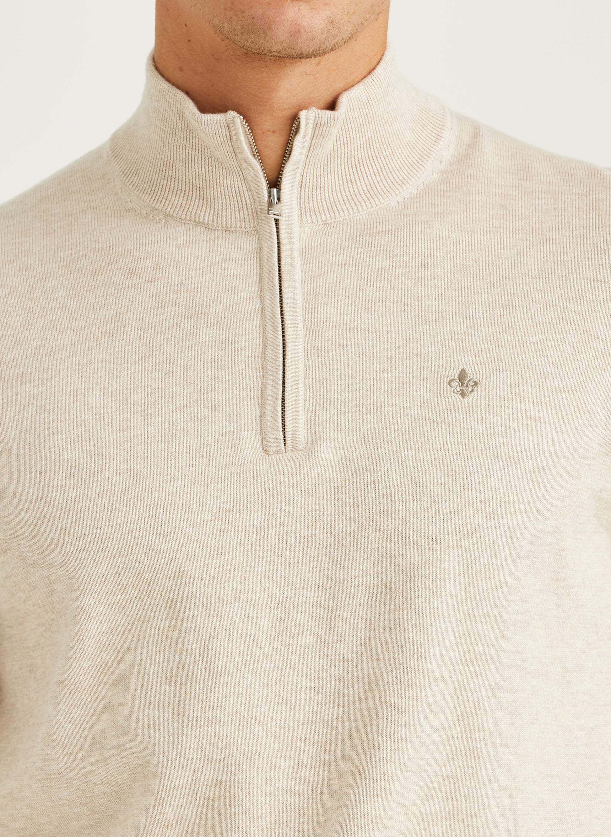 tröja knit riley half zip morris dragkedja krage sweater bomull khaki sand beige