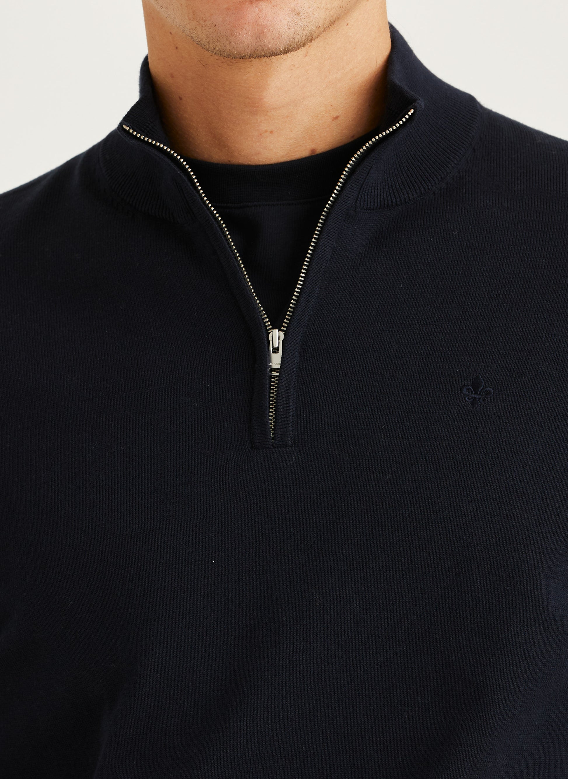 tröja knit riley half zip morris dragkedja krage sweater bomull old blue blå navy