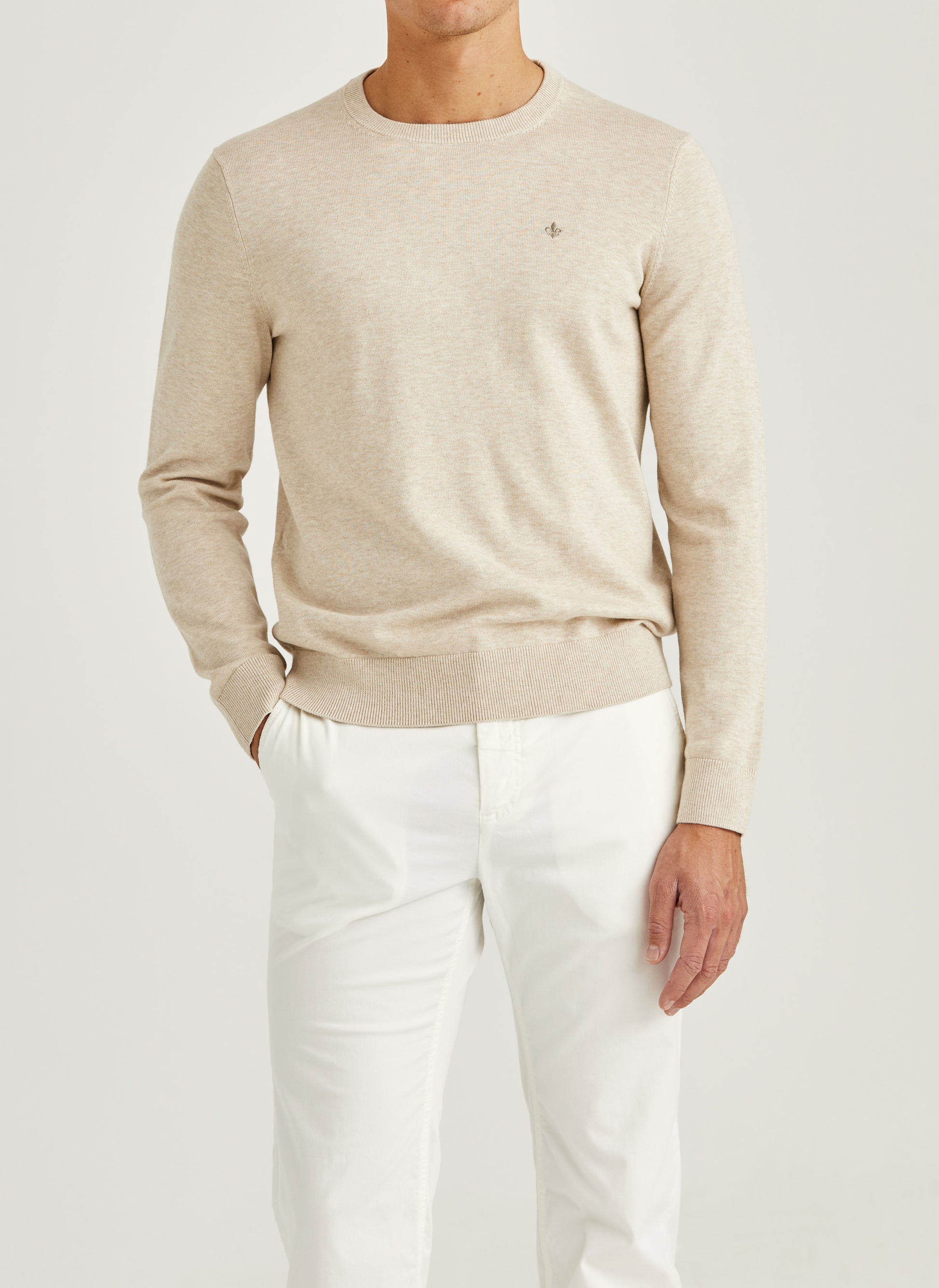 tröja knit morris riley oneck sweater stickad bomull khaki sand beige