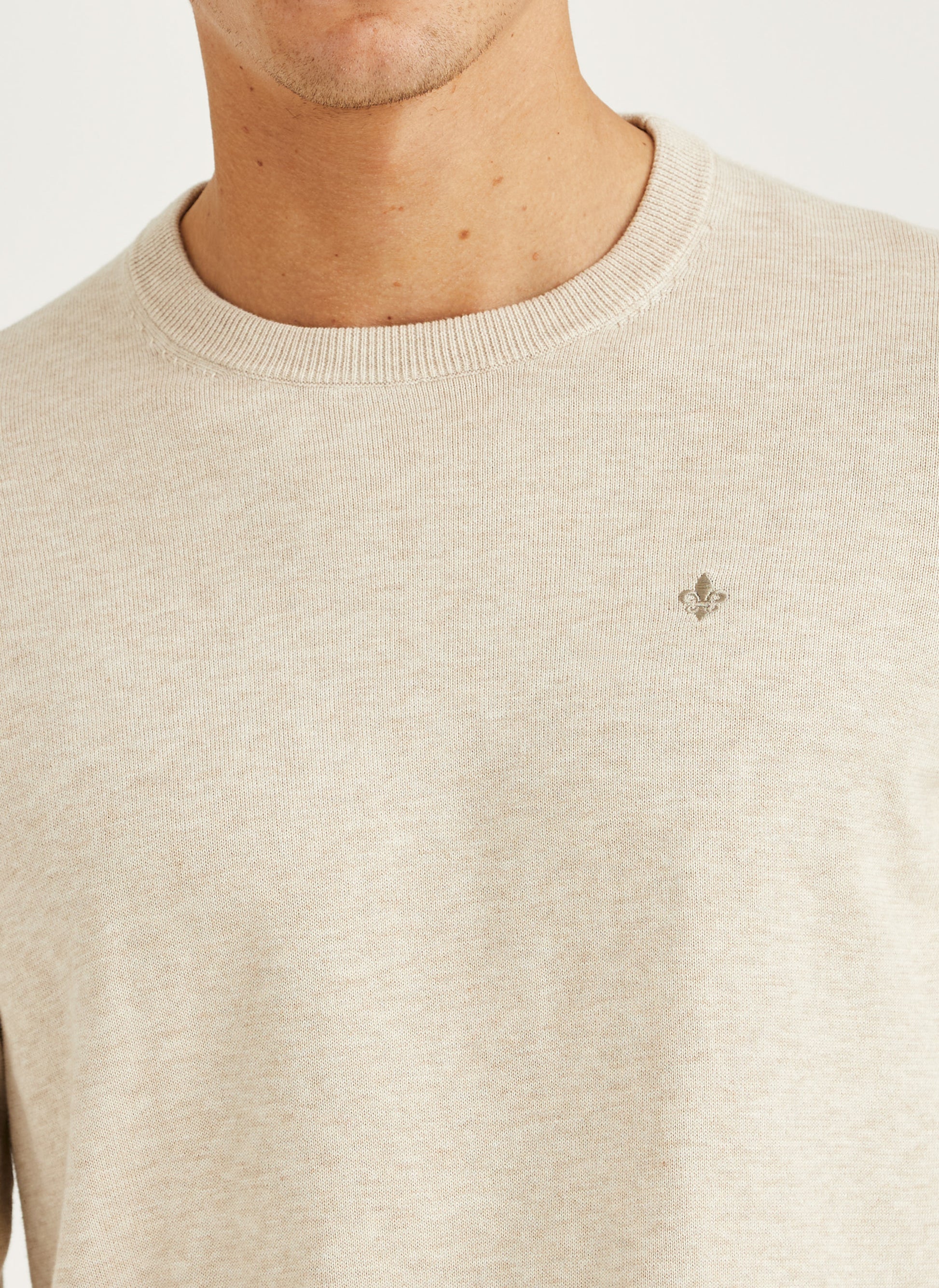 tröja knit morris riley oneck sweater stickad bomull khaki sand beige