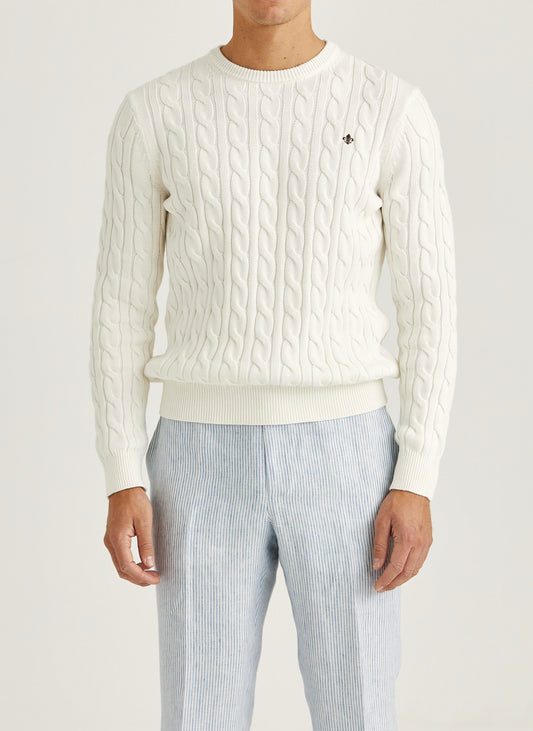 tröja knit morris ethan cable oneck sweater stickad offwhite vit white