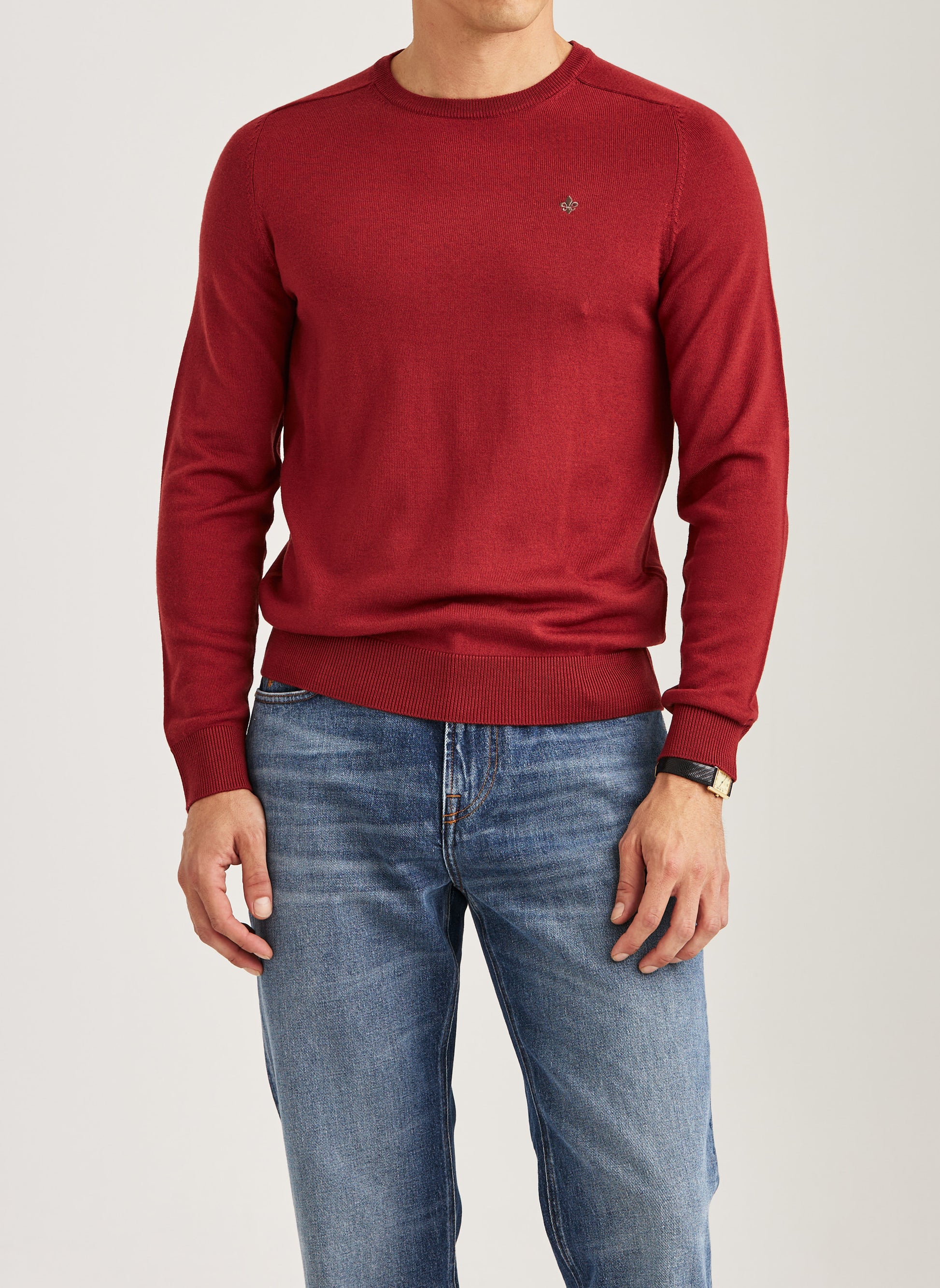 tröja morris merino oneck knit sweater ull red röd