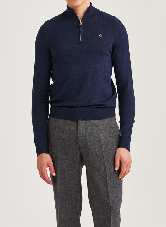 tröja morris merino mohn zip ull dragkedja sweater halfzip olive blue navy blå