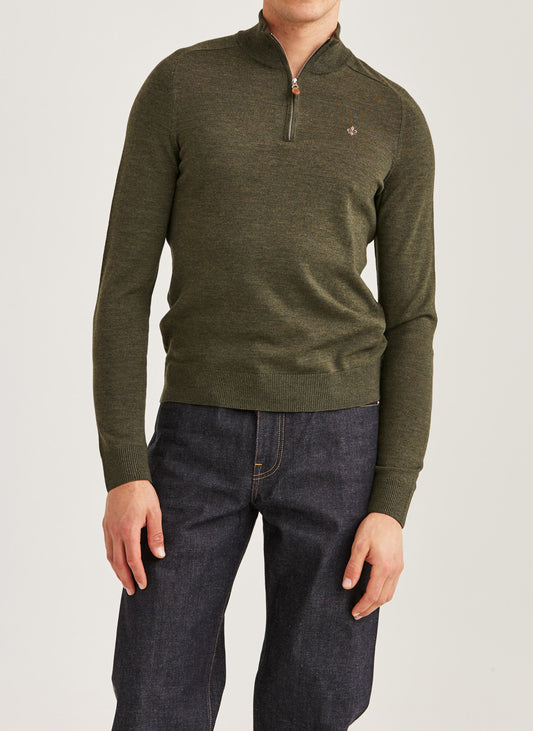 tröja morris merino mohn zip ull dragkedja sweater halfzip olive green grön