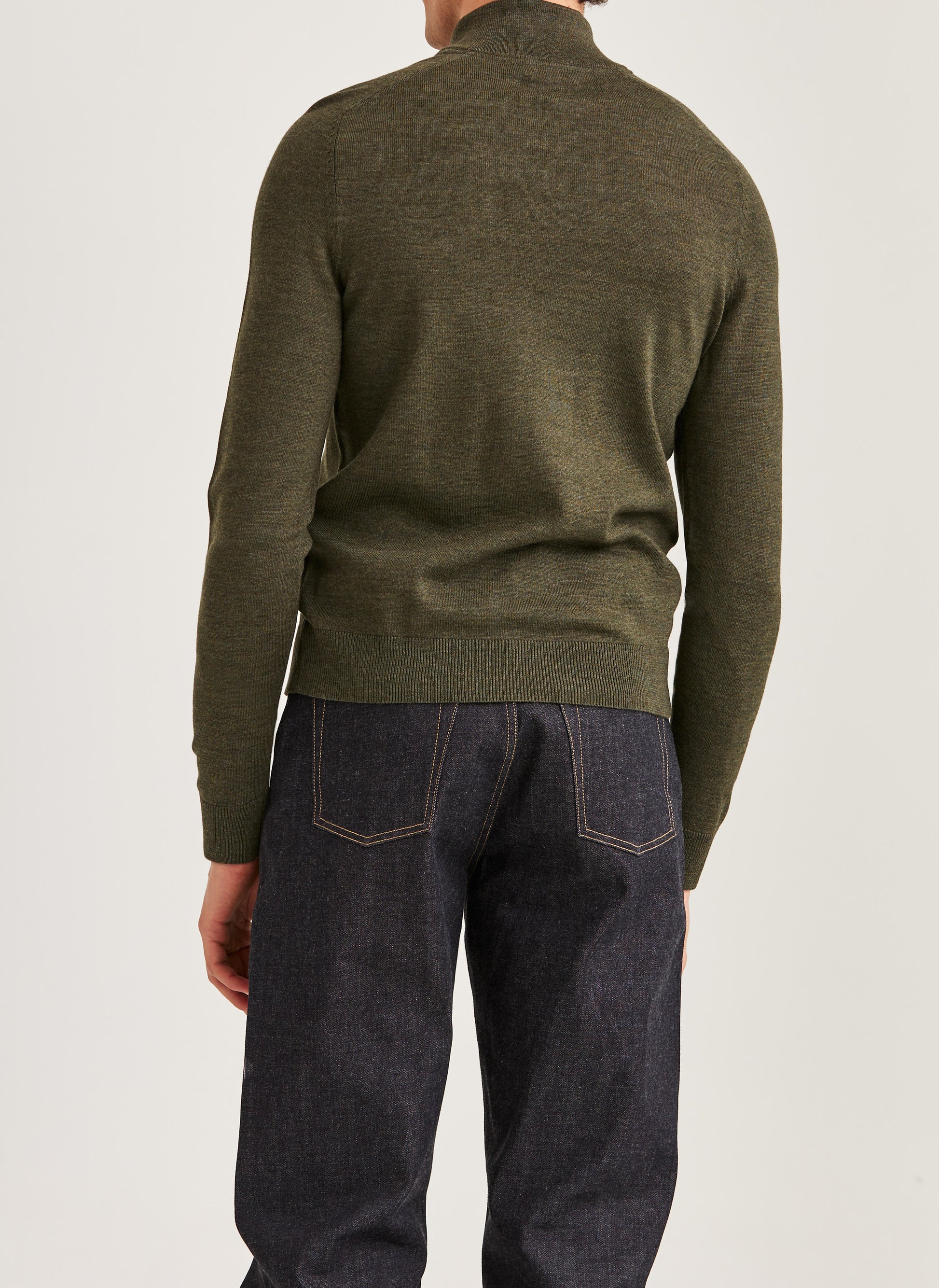 tröja morris merino mohn zip ull dragkedja sweater halfzip olive green grön
