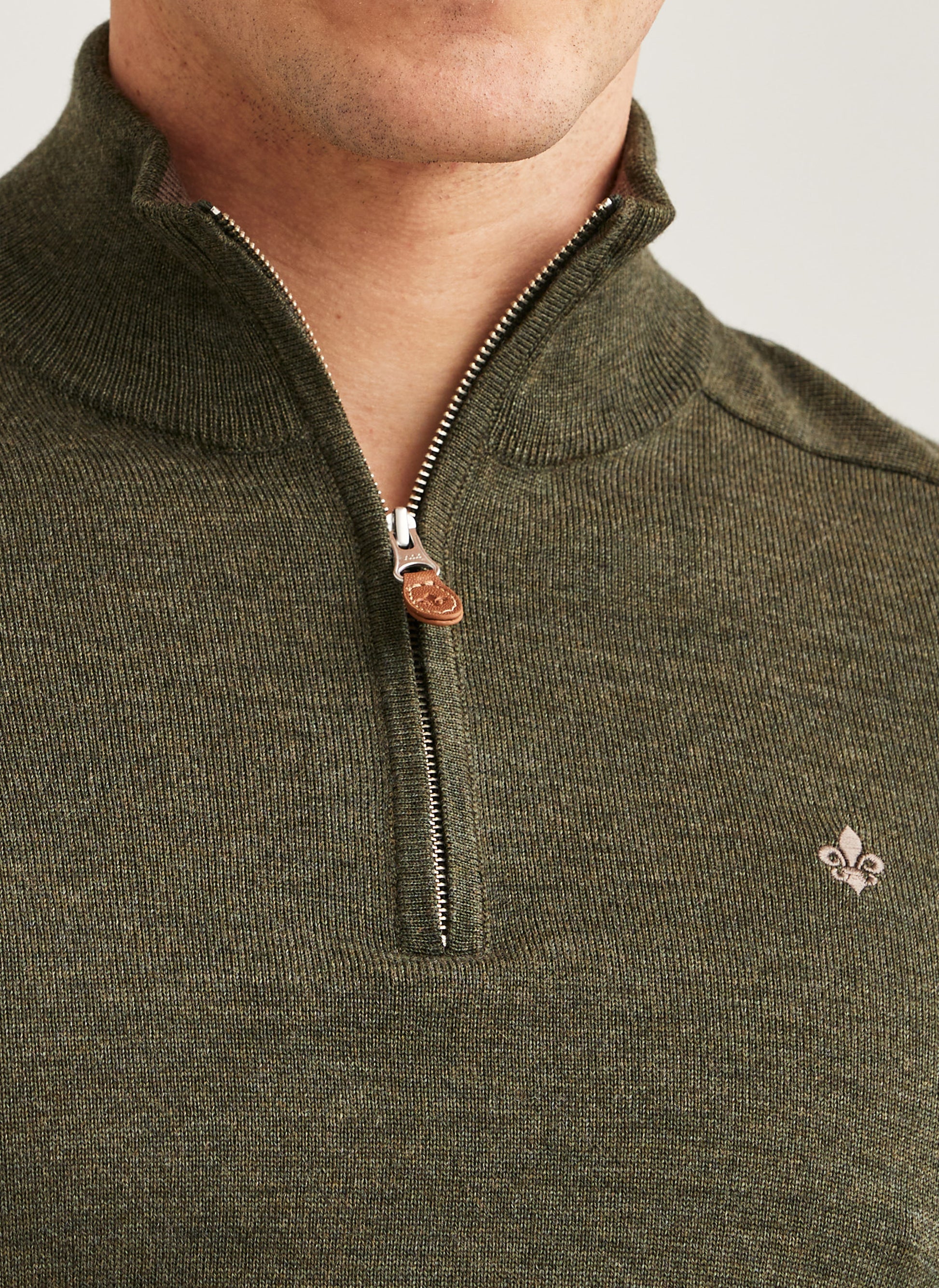 tröja morris merino mohn zip ull dragkedja sweater halfzip olive green grön
