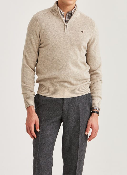tröja morris new heartford halfzip zip dragkedja sweater merino ull khaki sand beige