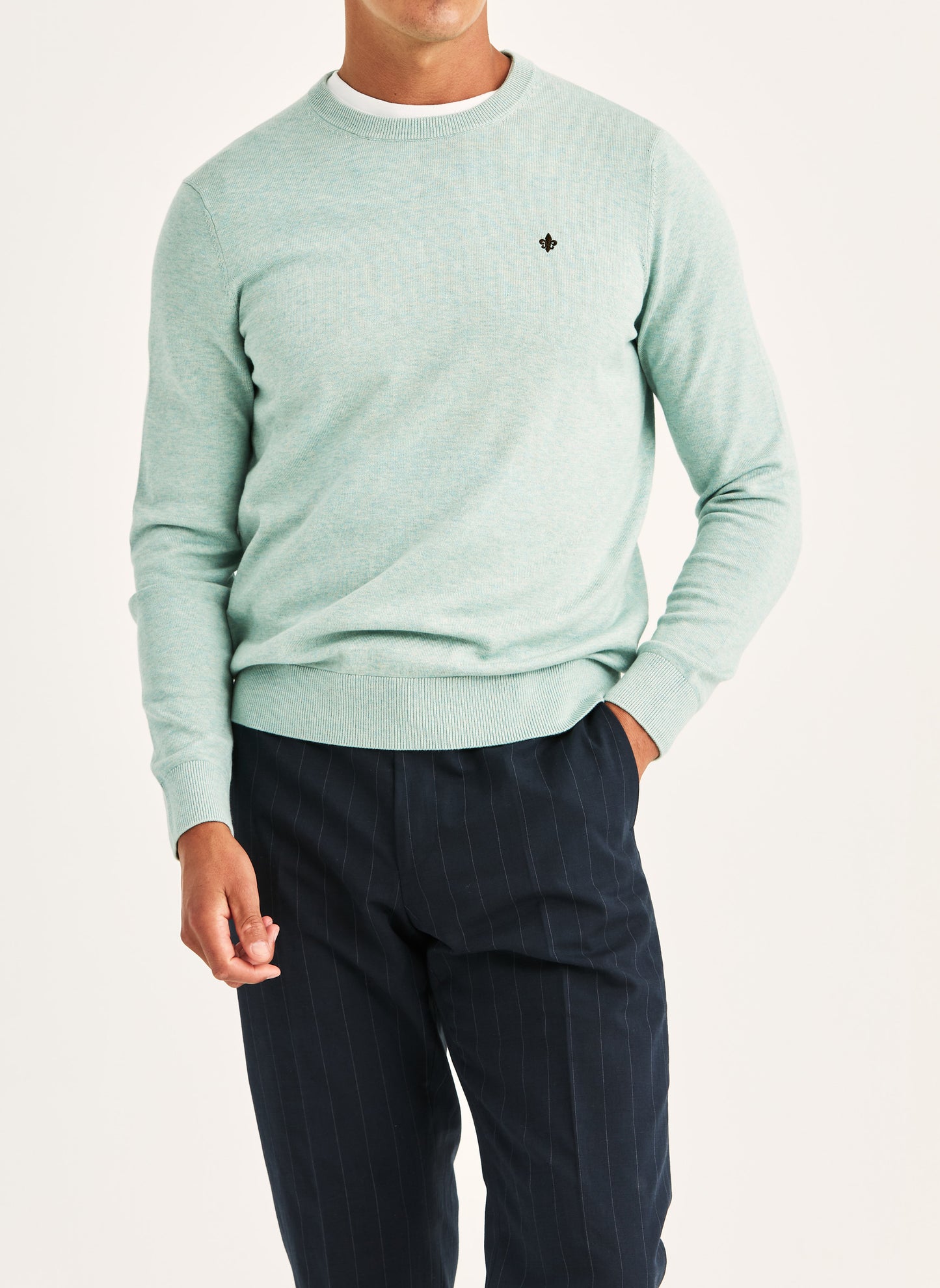 tröja knit morris riley oneck sweater stickad bomull green grön ljusgrön