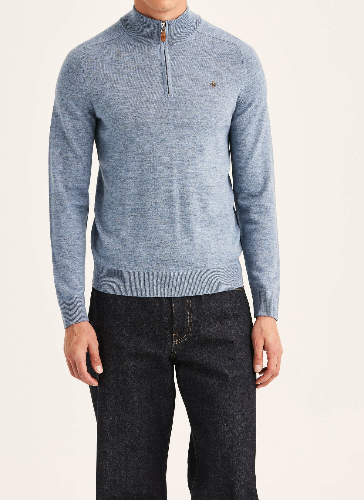 tröja morris merino john zip ull dragkedja sweater halfzip blue blå fri frakt stenungsund